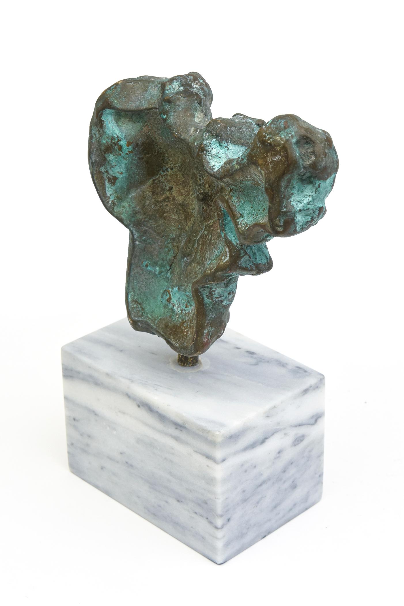 Vintage Bronze Patina Verdigris Abstract Sculpture on Carrara Marble Base 12