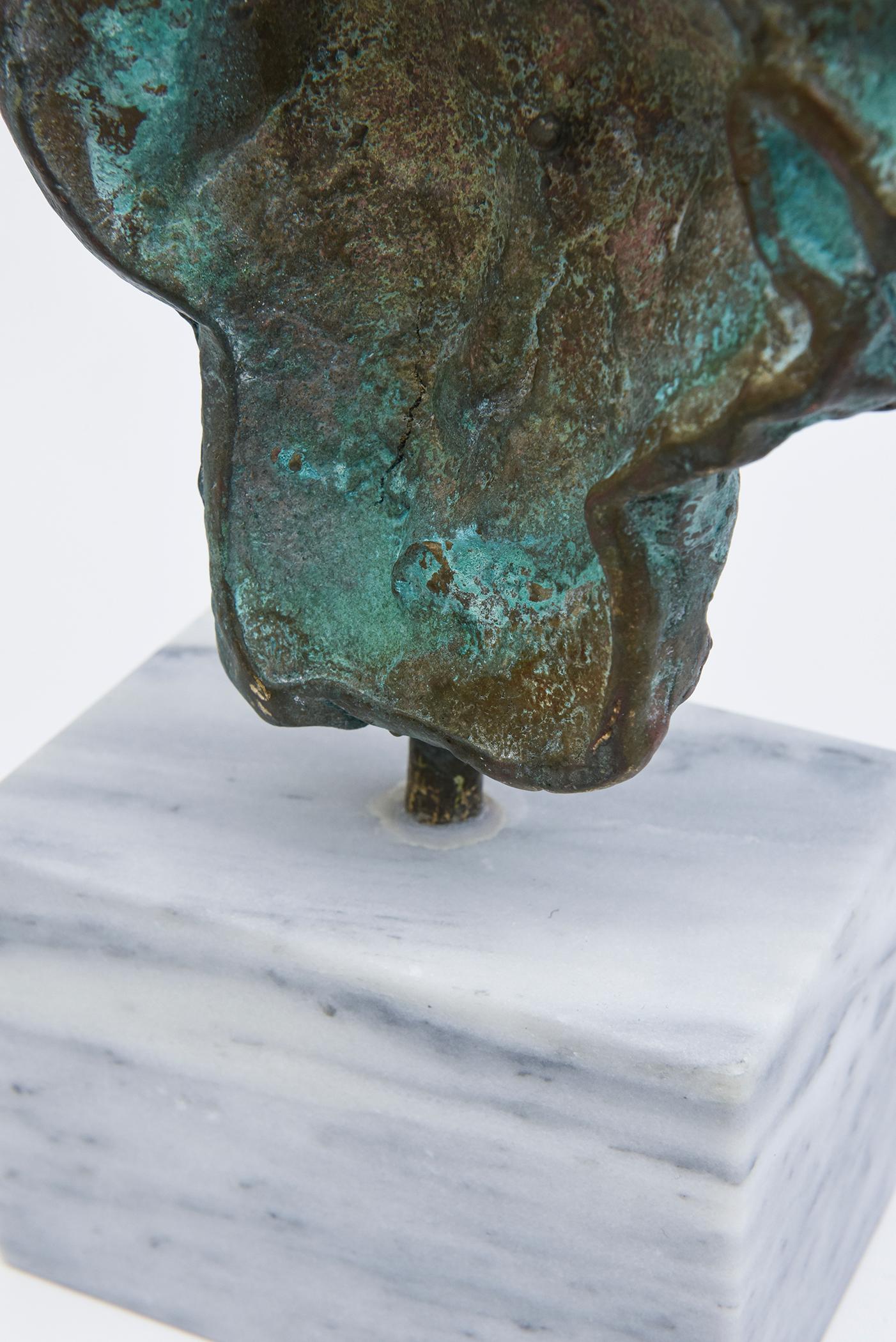 Vintage Bronze Patina Verdigris Abstract Sculpture on Carrara Marble Base 13