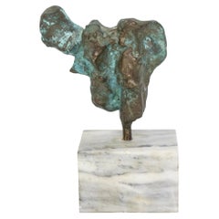 Bronze Patina Verdigris Abstract Sculpture on Carrara Marble Base Vintage