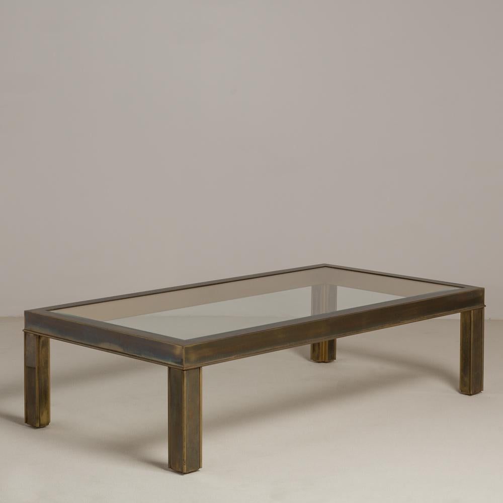 Bronze Patinated Brass Framed Coffee Table, 1970s For Sale 1