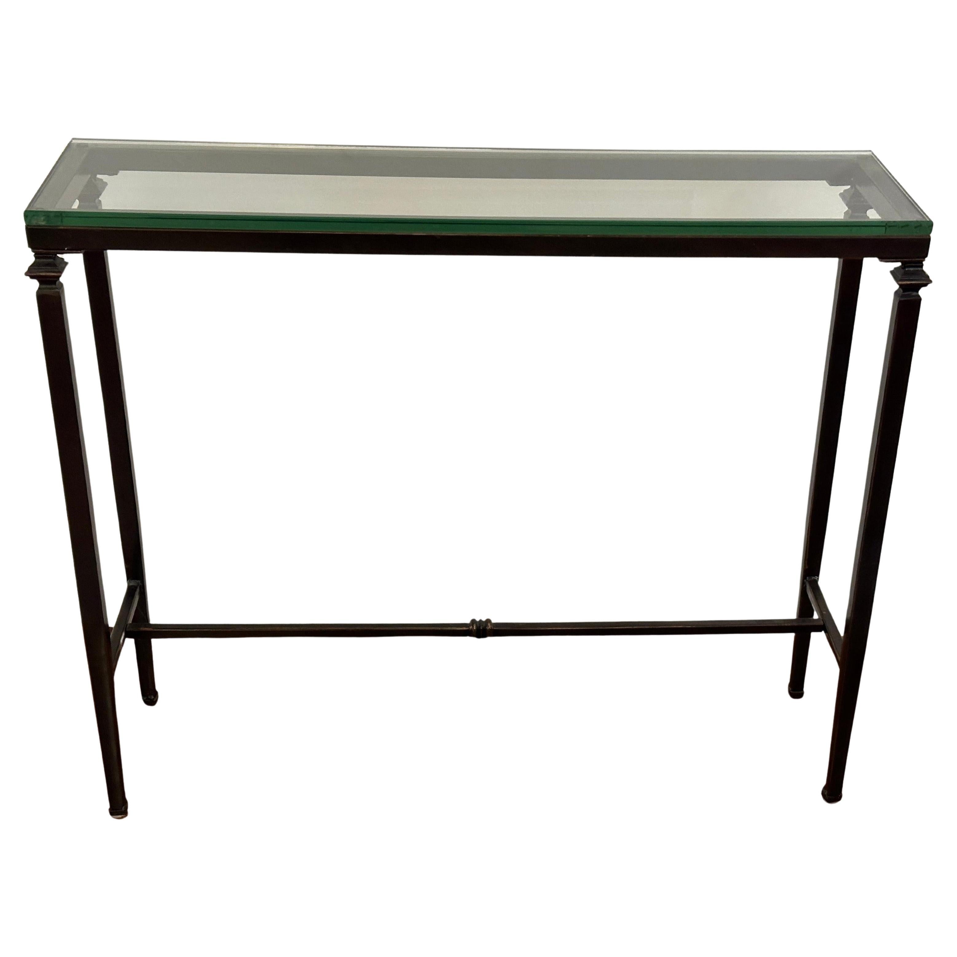 Bronze Patinated  Console with Thick Glass Top For Sale