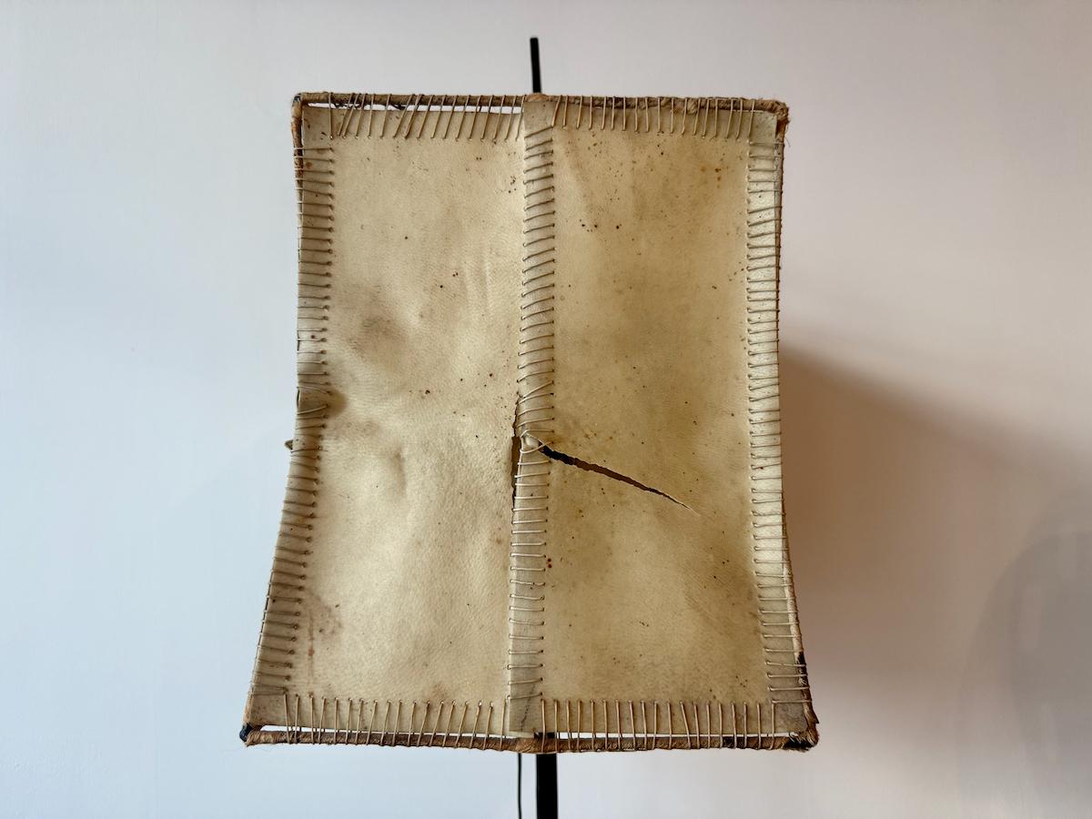 Bronze-Patinated Iron and Parchment Table Lamp Attributed to Marc du Plantier For Sale 3