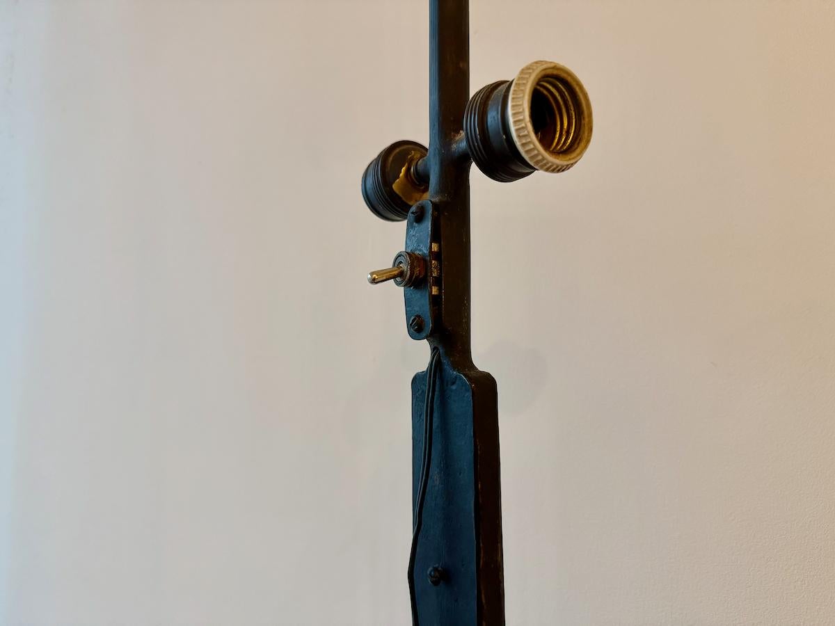 Bronze-Patinated Iron and Parchment Table Lamp Attributed to Marc du Plantier For Sale 5