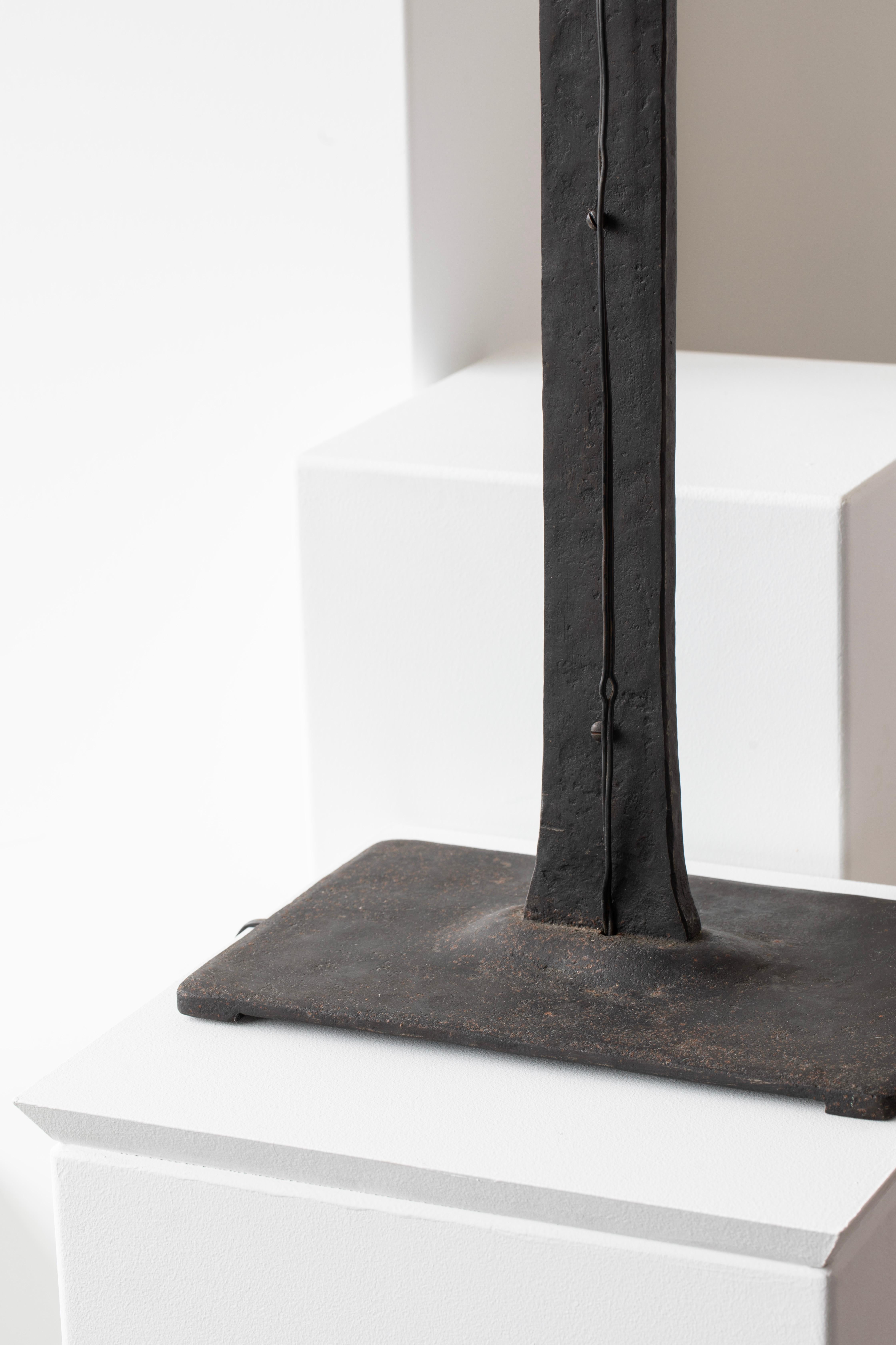 French Bronze-Patinated Iron and Parchment Table Lamp Attributed to Marc du Plantier For Sale