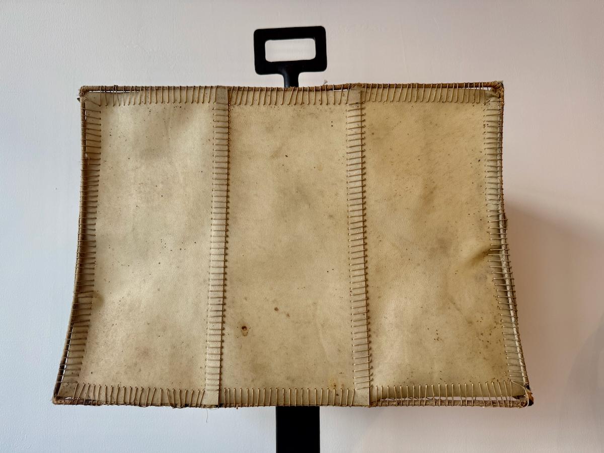 Bronze-Patinated Iron and Parchment Table Lamp Attributed to Marc du Plantier For Sale 1