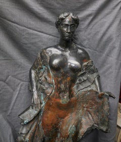 Bronze Patinated Nude Woman "On the Wave" by Györgyi Lantos