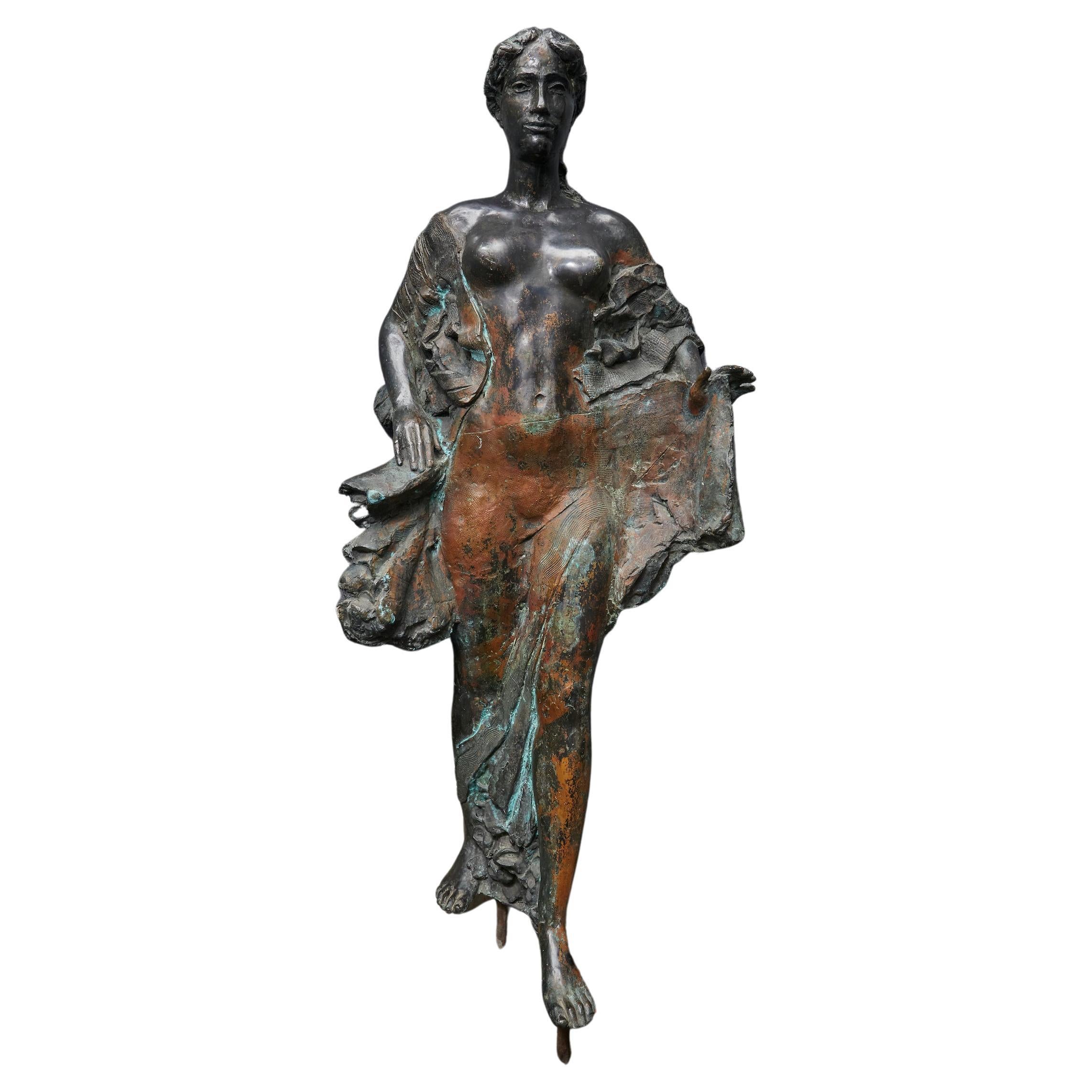 Bronze Patinated Nude Woman "On the Wave" by Györgyi Lantos For Sale