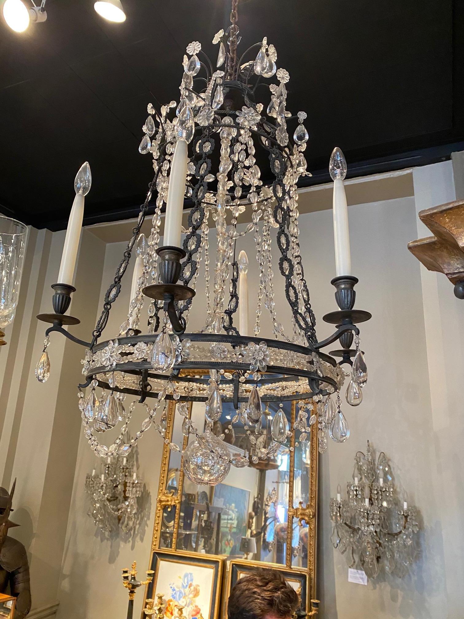 Bronze Patinated Six Arm Chandelier by Maison Bagues For Sale 5
