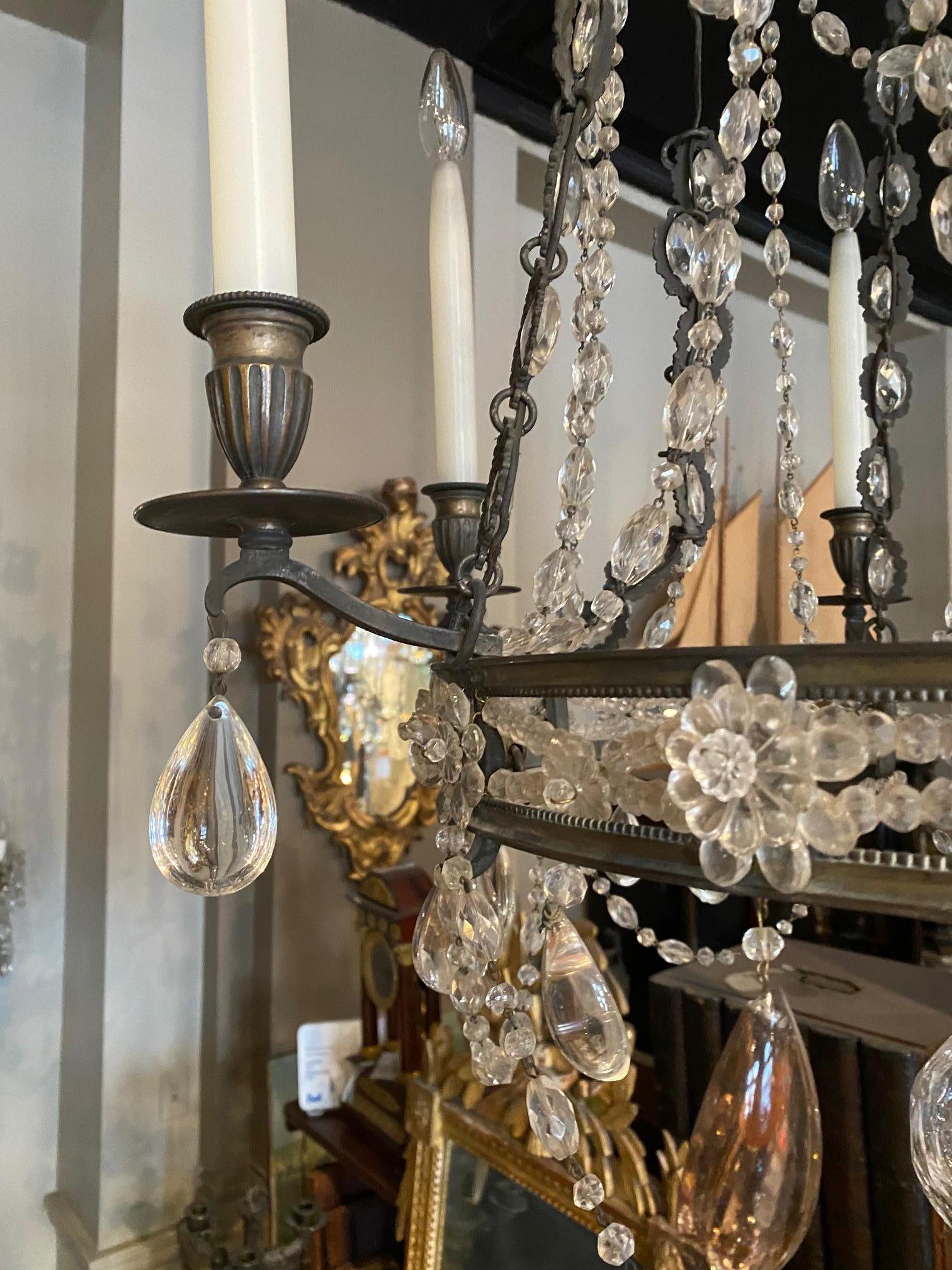 Bronze Patinated Six Arm Chandelier by Maison Bagues In Good Condition For Sale In Montreal, QC