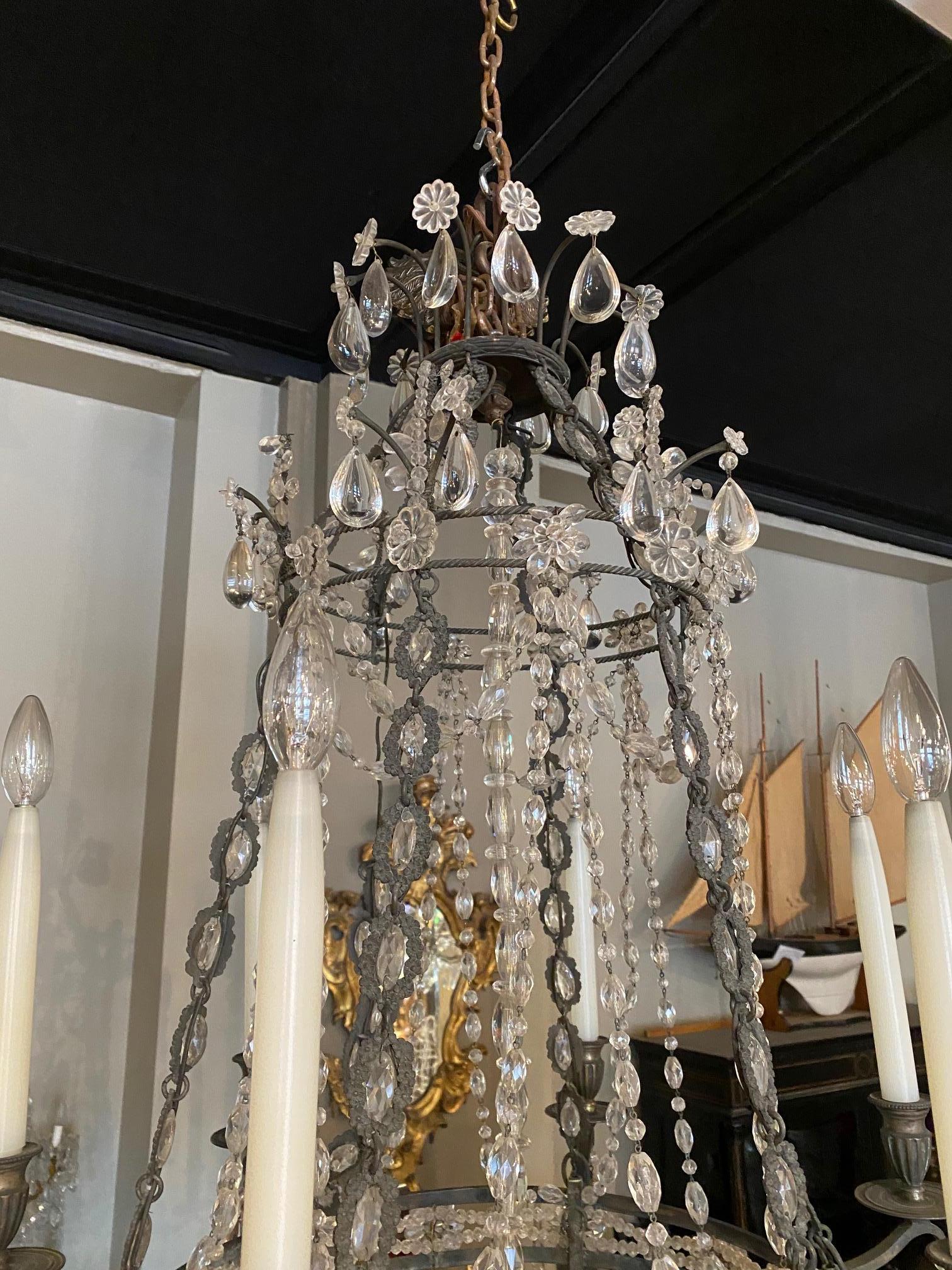 Bronze Patinated Six Arm Chandelier by Maison Bagues For Sale 2