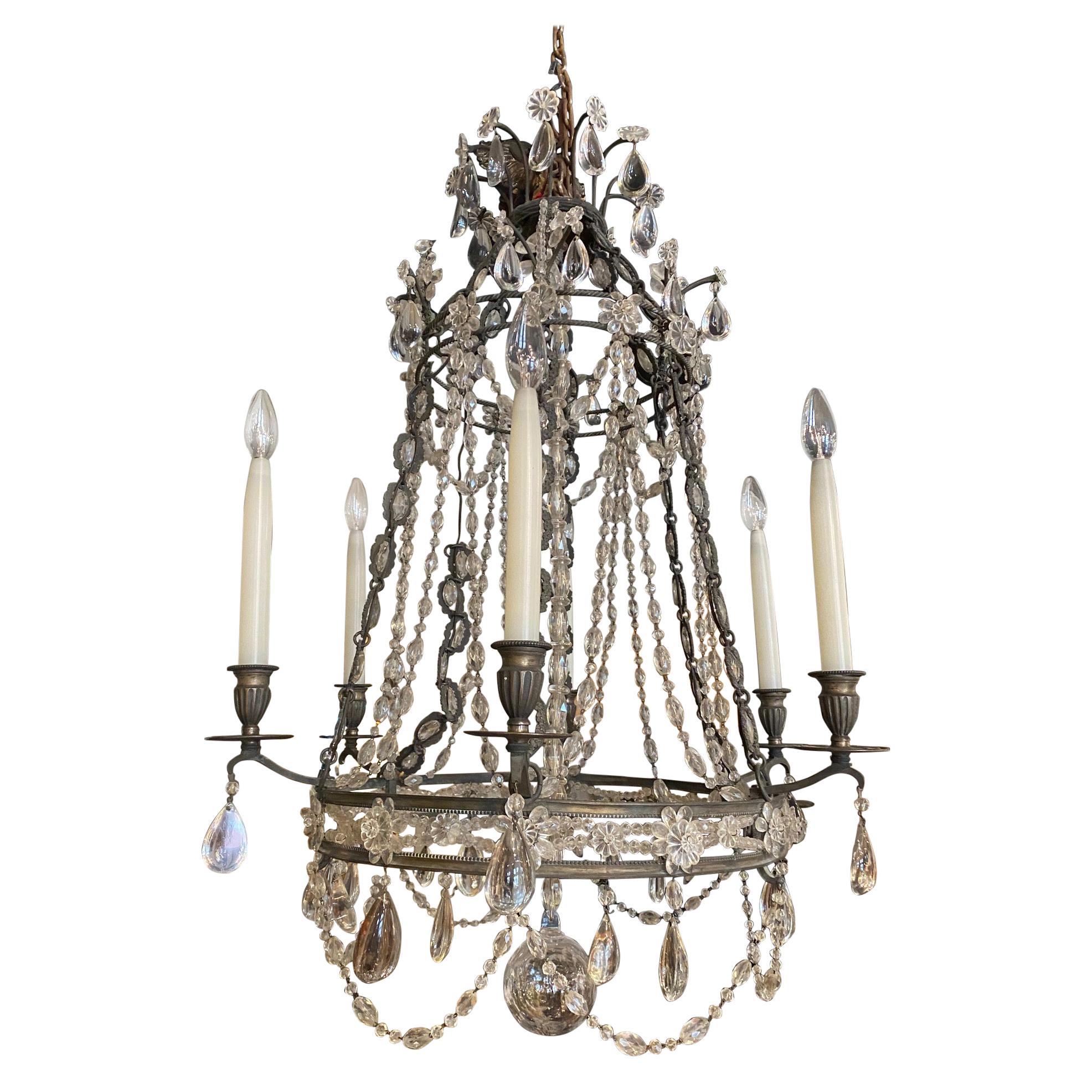 Bronze Patinated Six Arm Chandelier by Maison Bagues For Sale