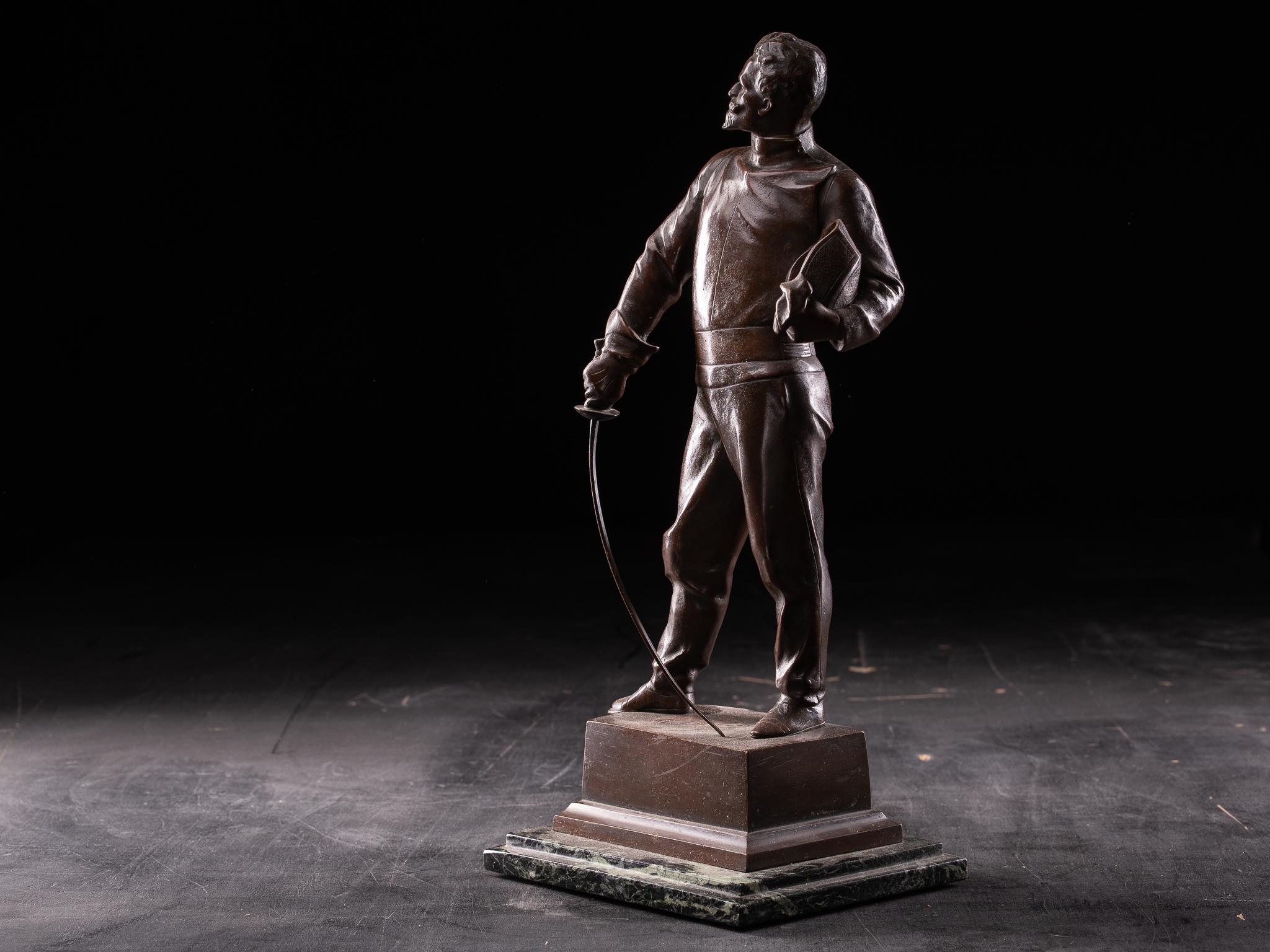 Belga Bronze patinated Statue of Fencer by G.Devreese (1861-1941) . in vendita