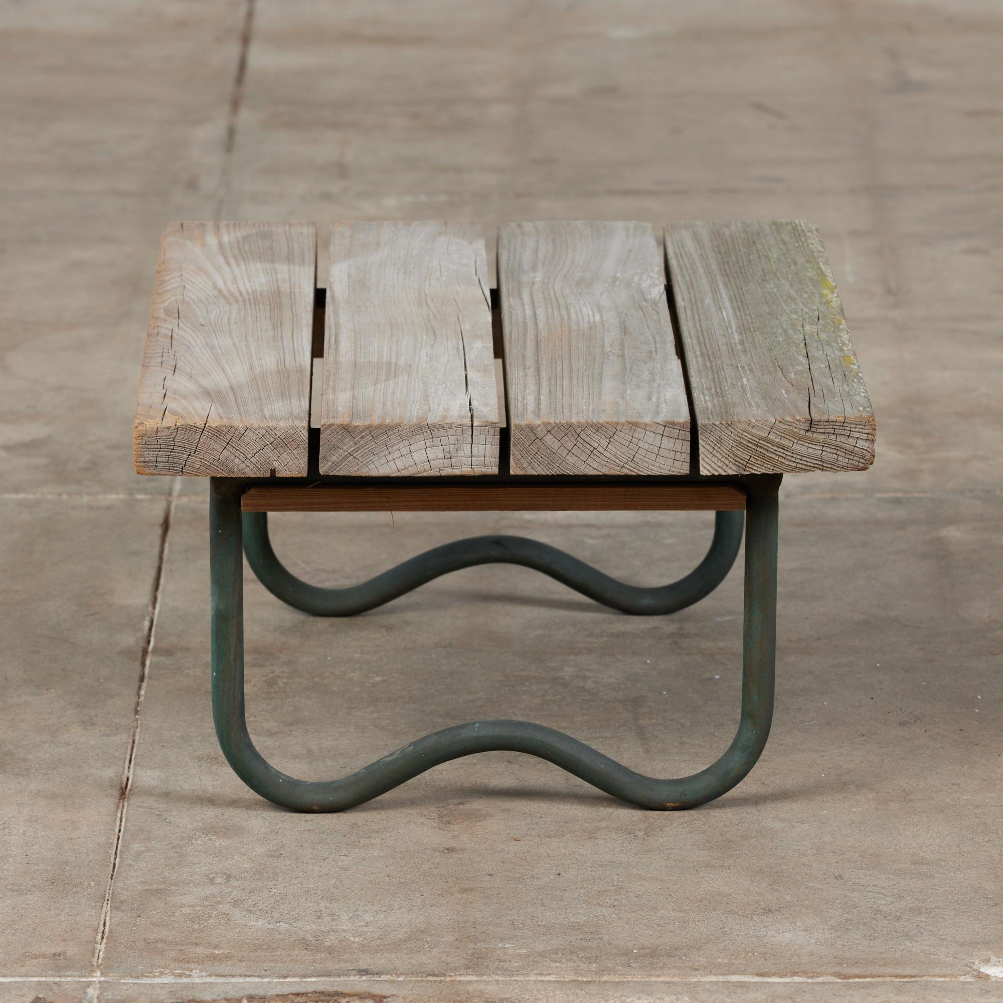 Bronze Patio Beach Table with Wood Top by Walter Lamb for Brown Jordan 2