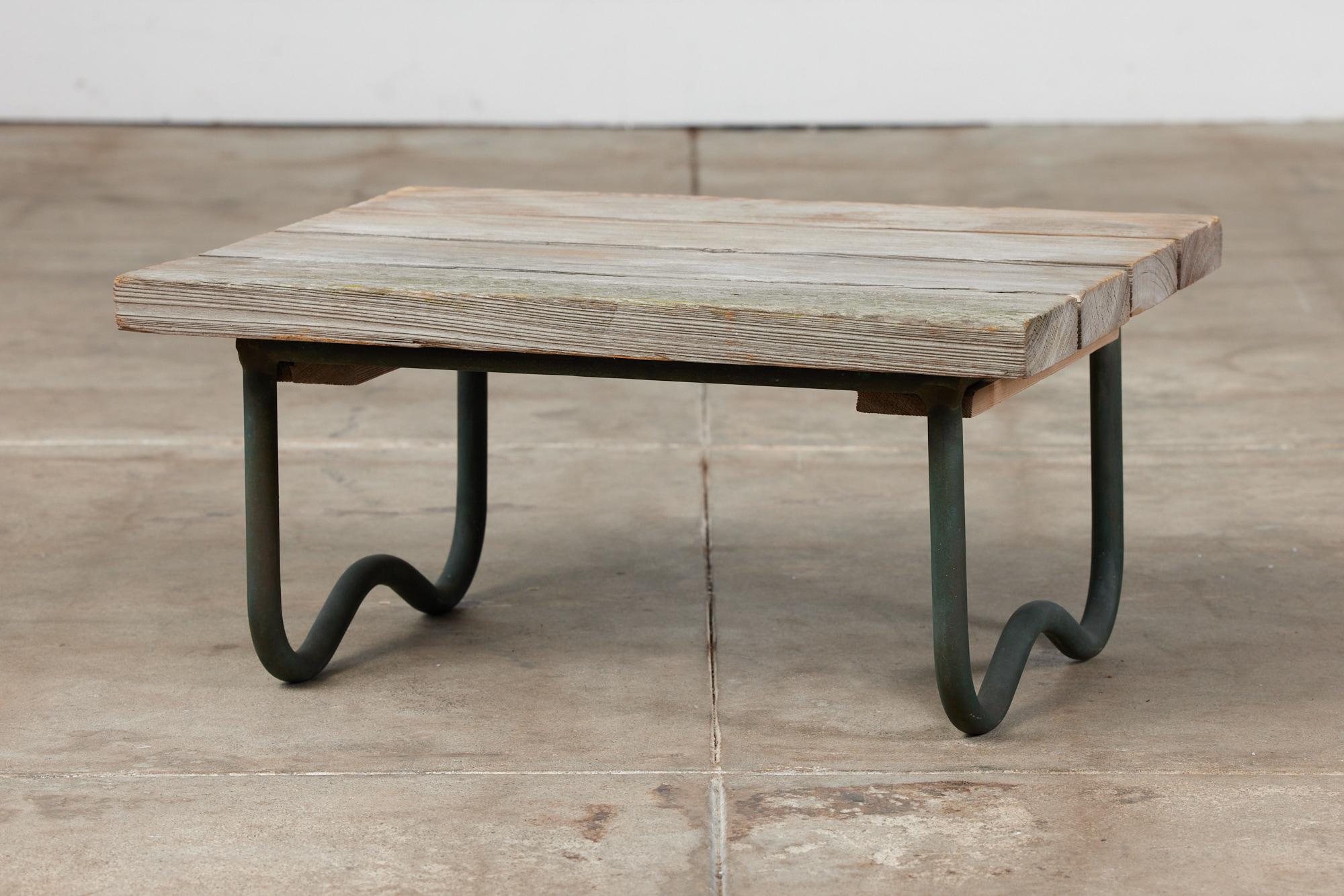 Bronze Patio Beach Table with Wood Top by Walter Lamb for Brown Jordan 3