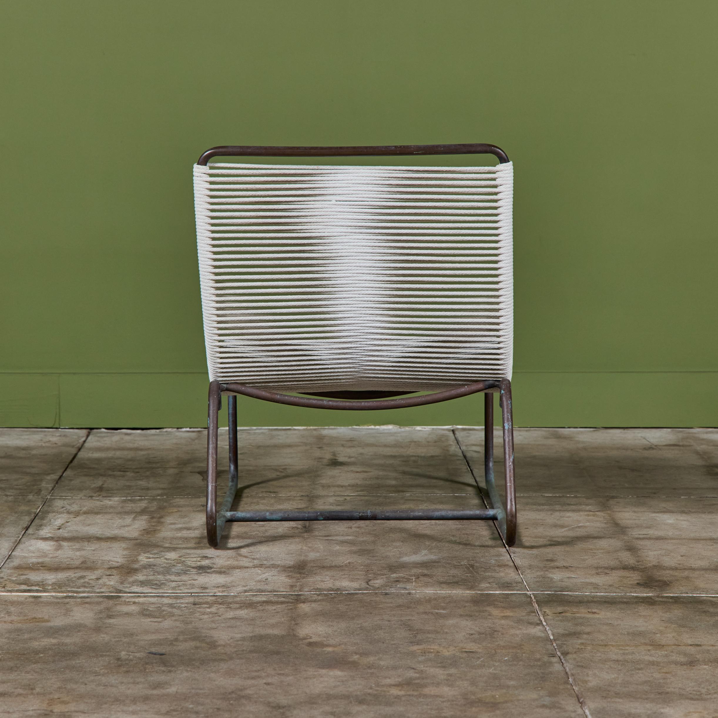 Bronze Patio Sleigh Chair by Walter Lamb for Brown Jordan In Excellent Condition For Sale In Los Angeles, CA