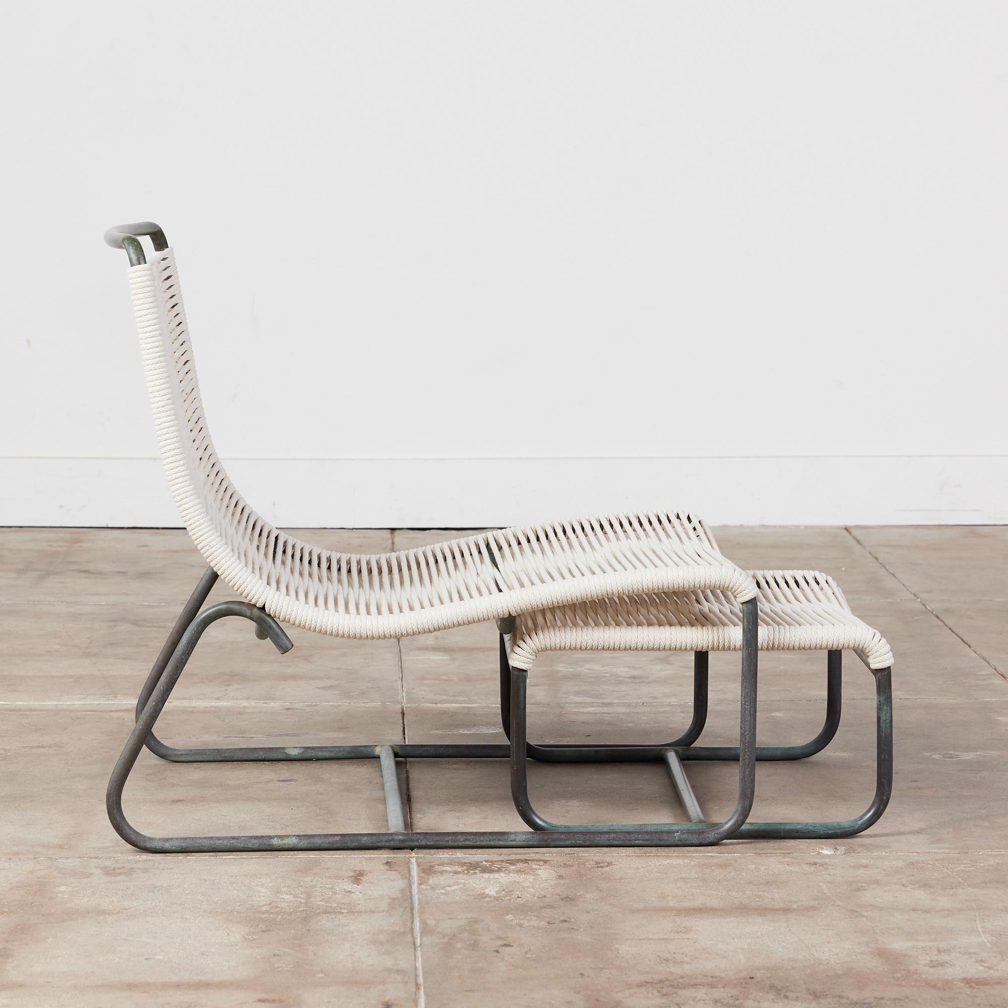 Bronze Patio Sleigh Chair & Ottoman by Walter Lamb for Brown Jordan (Patiniert) im Angebot