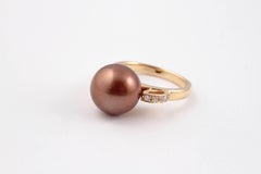 Women's 18K Gold Cocktail Ring with 11.60mm Bronze Pearl & Diamonds