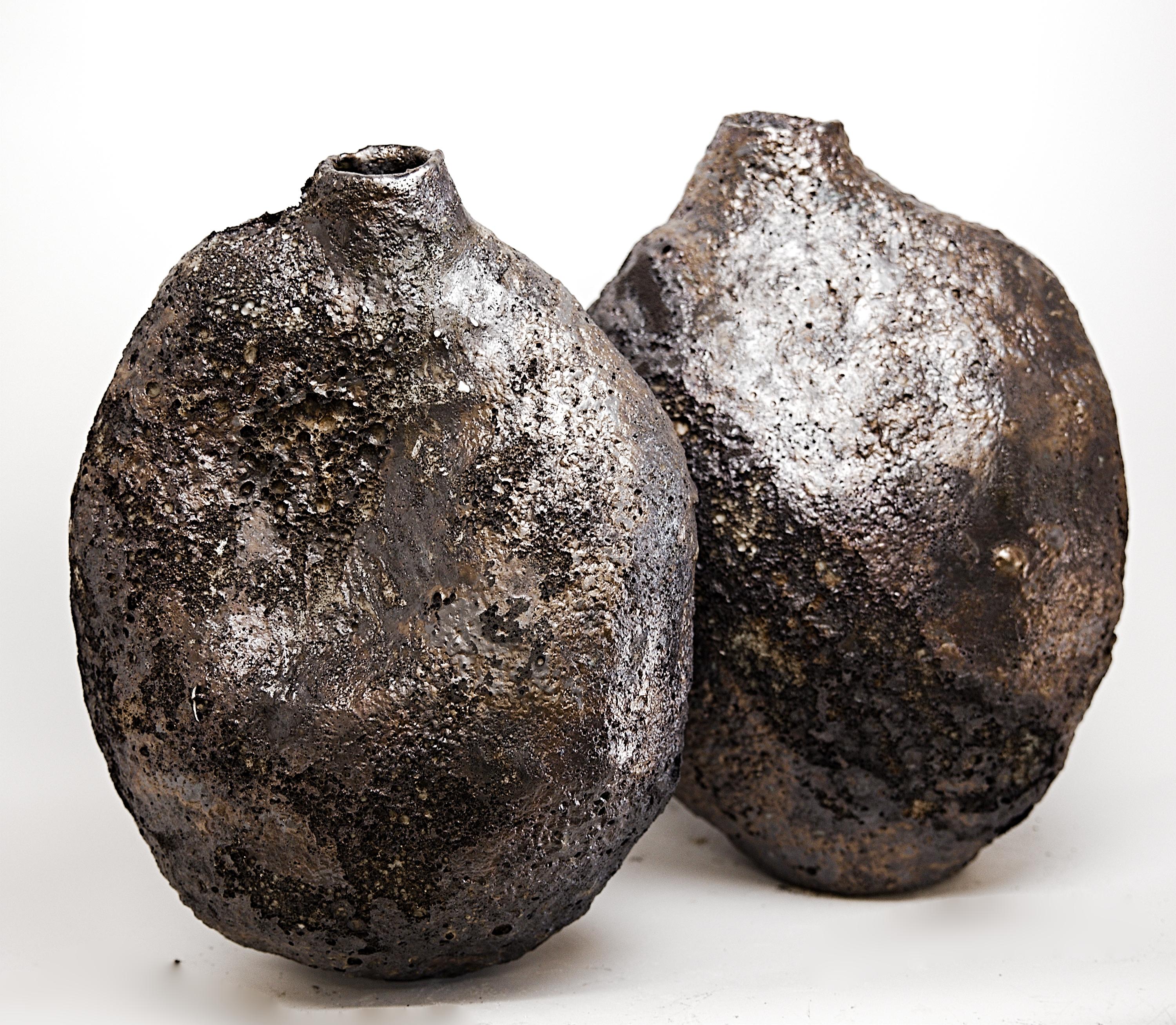 Bronze Pebble- handmade Lava  Bottle Vase For Sale 2