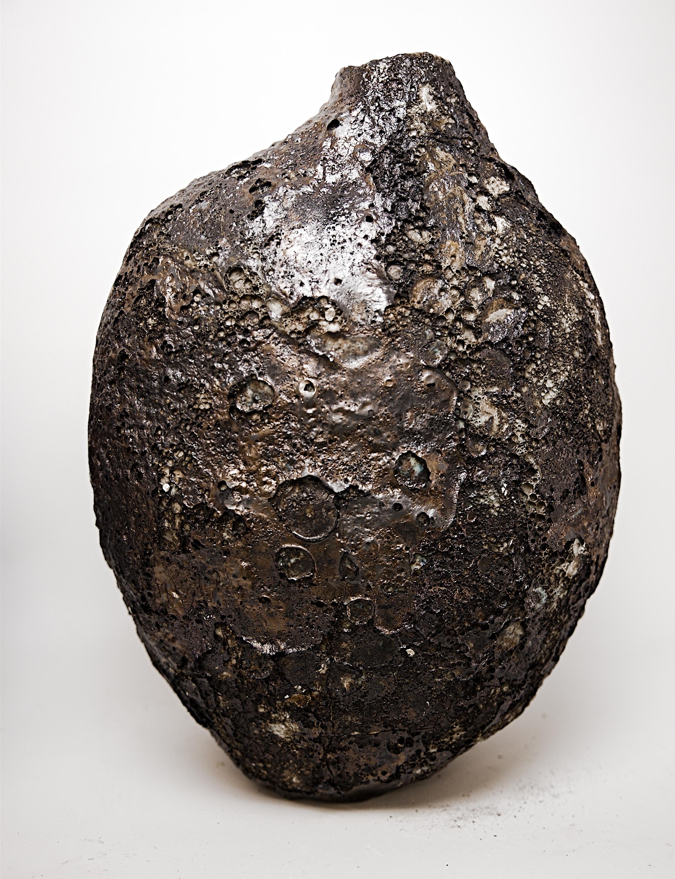 Bronze Pebble- handmade Lava  Bottle Vase For Sale 3