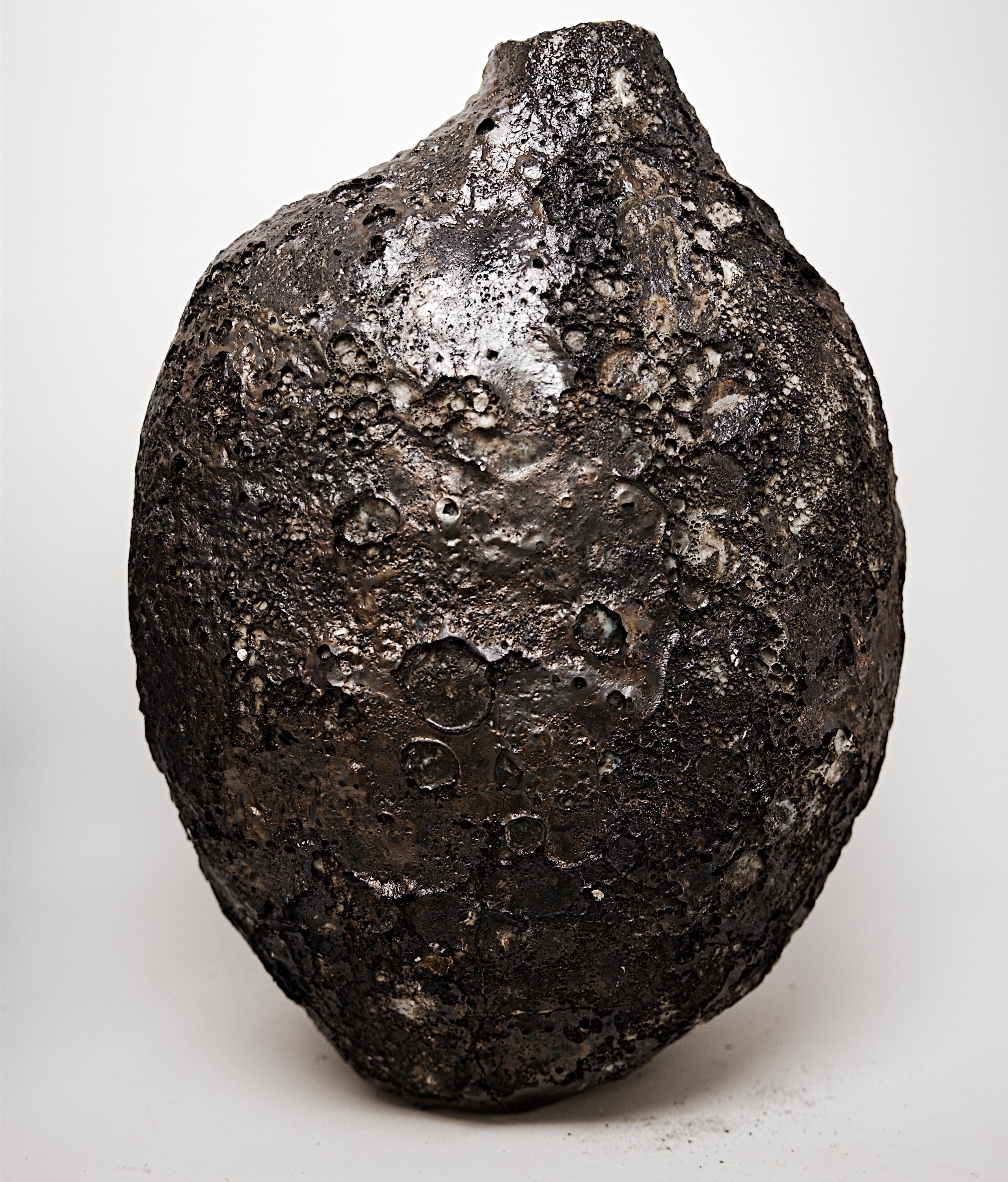 Bronze Pebble- handmade Lava  Bottle Vase For Sale 4