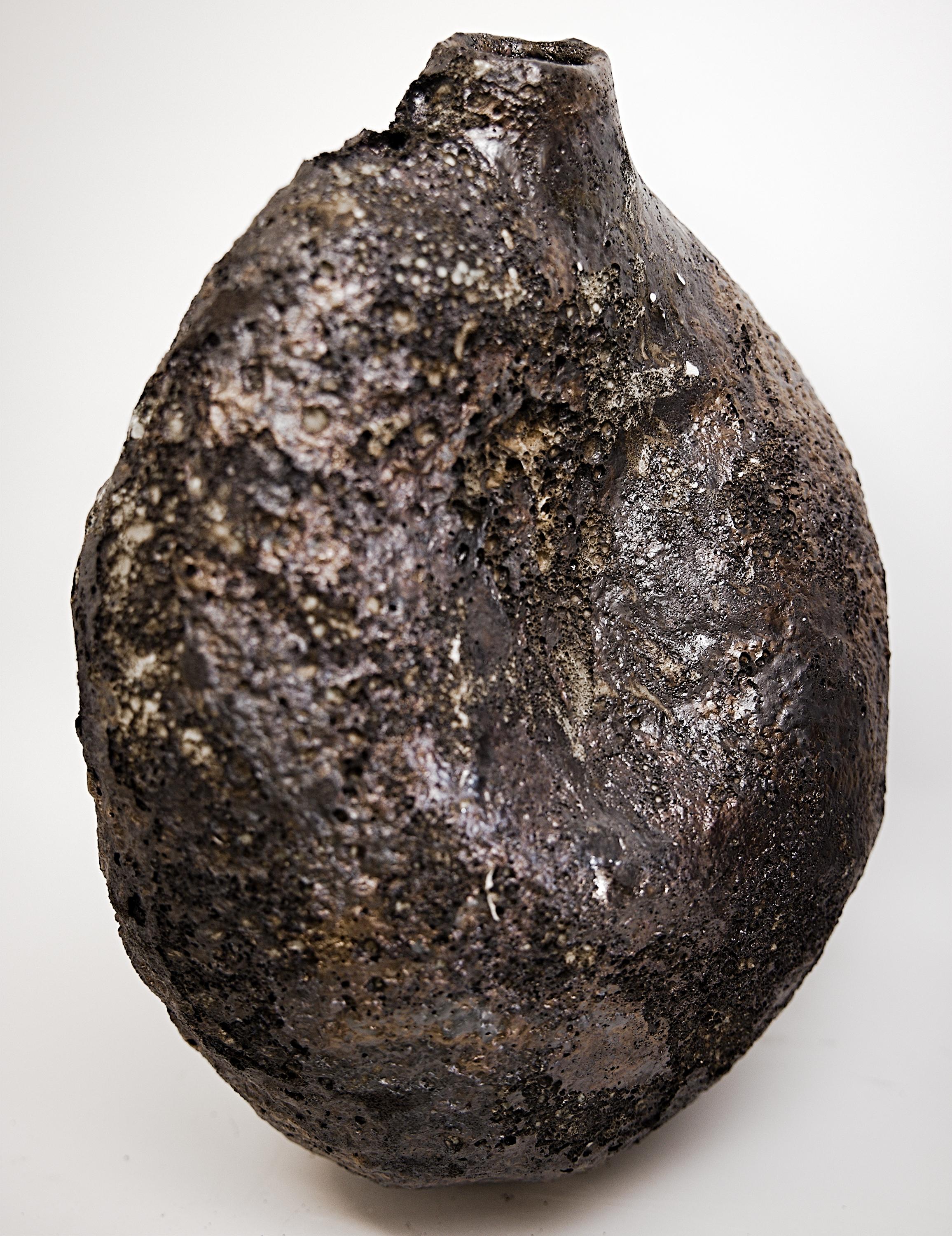 Bronze Pebble- handmade Lava  Bottle Vase For Sale 5