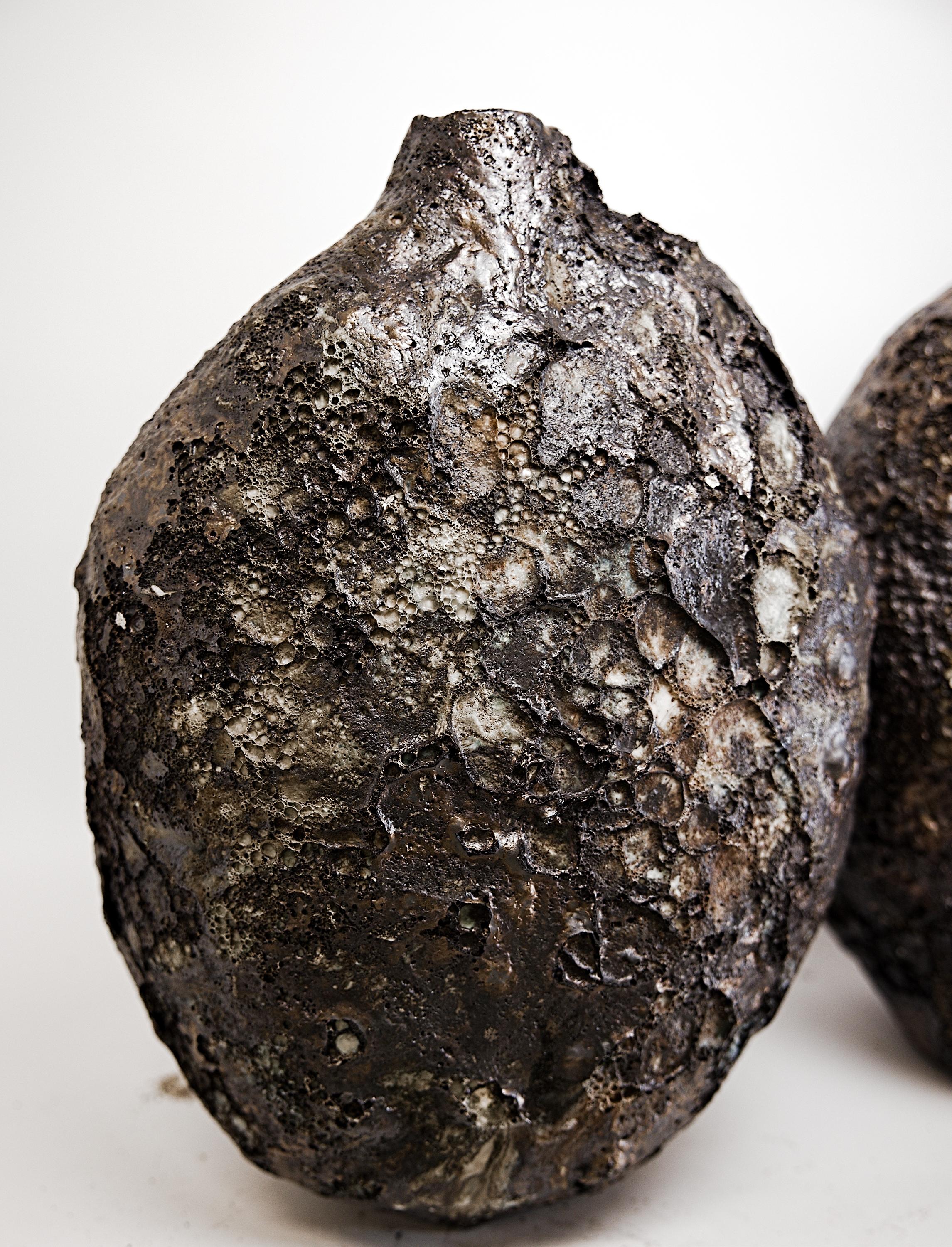 Bronze Pebble- handmade Lava  Bottle Vase For Sale 7