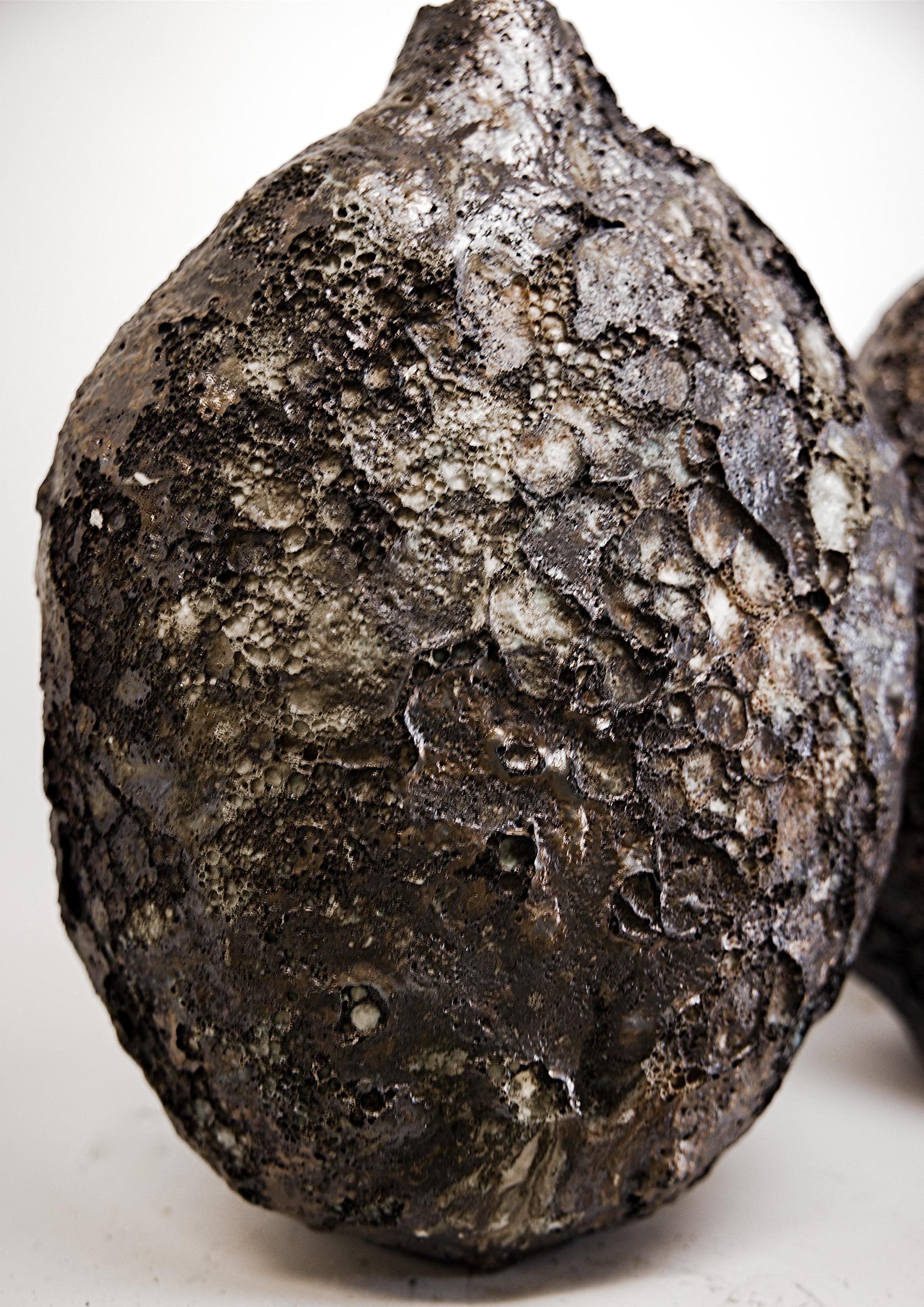 Bronze Pebble- handmade Lava  Bottle Vase For Sale 8