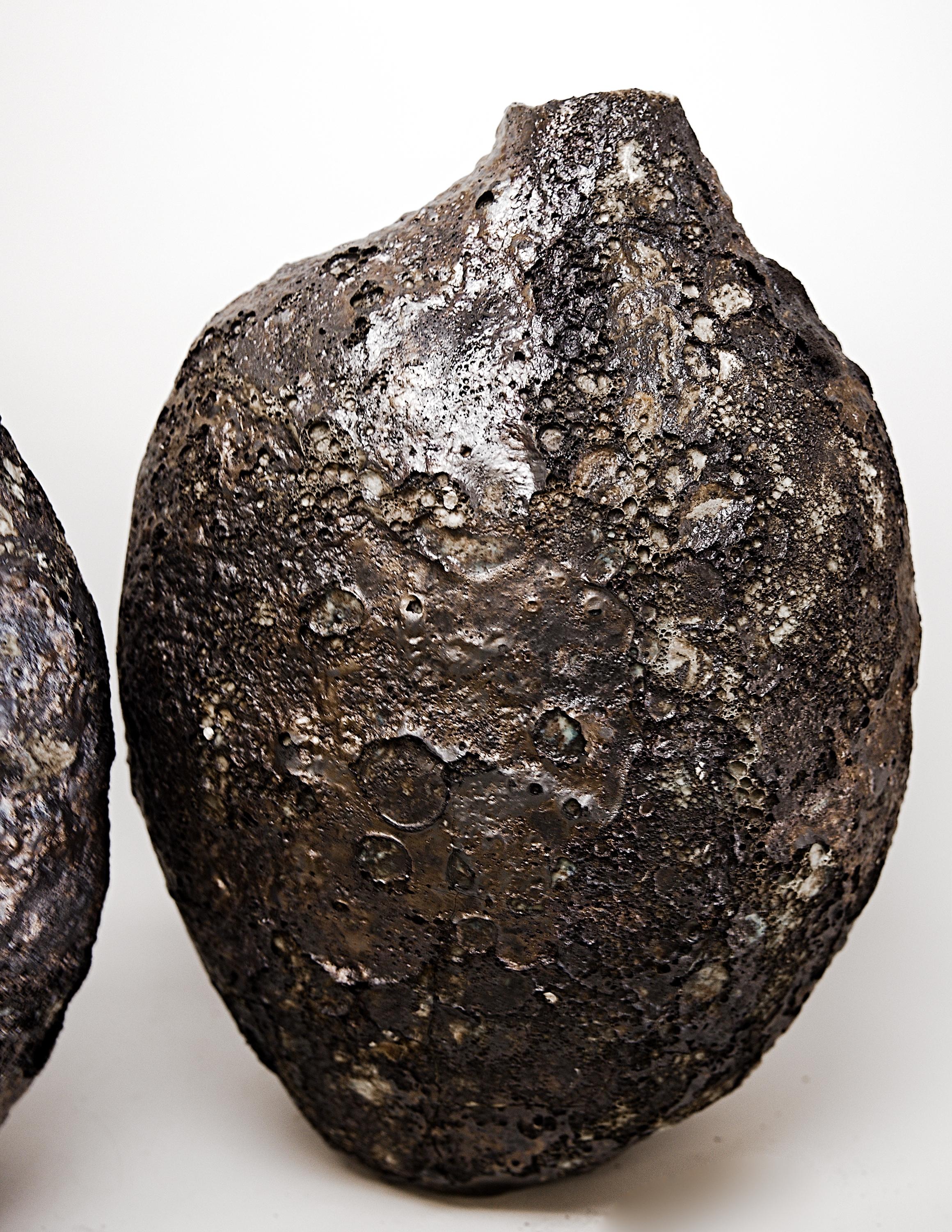Bronze Pebble- handmade Lava  Bottle Vase For Sale 9
