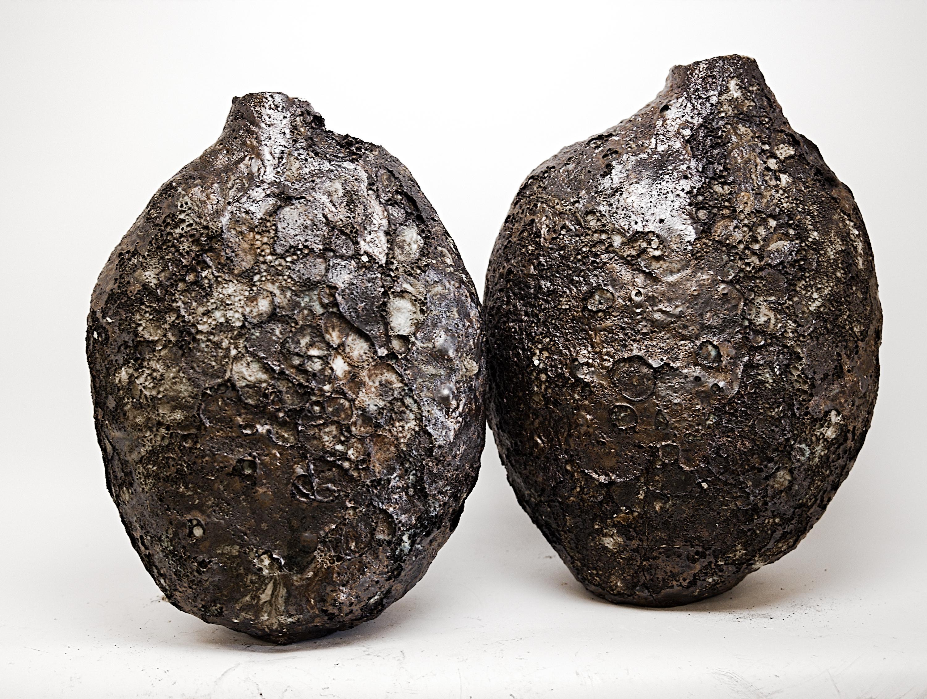 American Bronze Pebble- handmade Lava  Bottle Vase For Sale