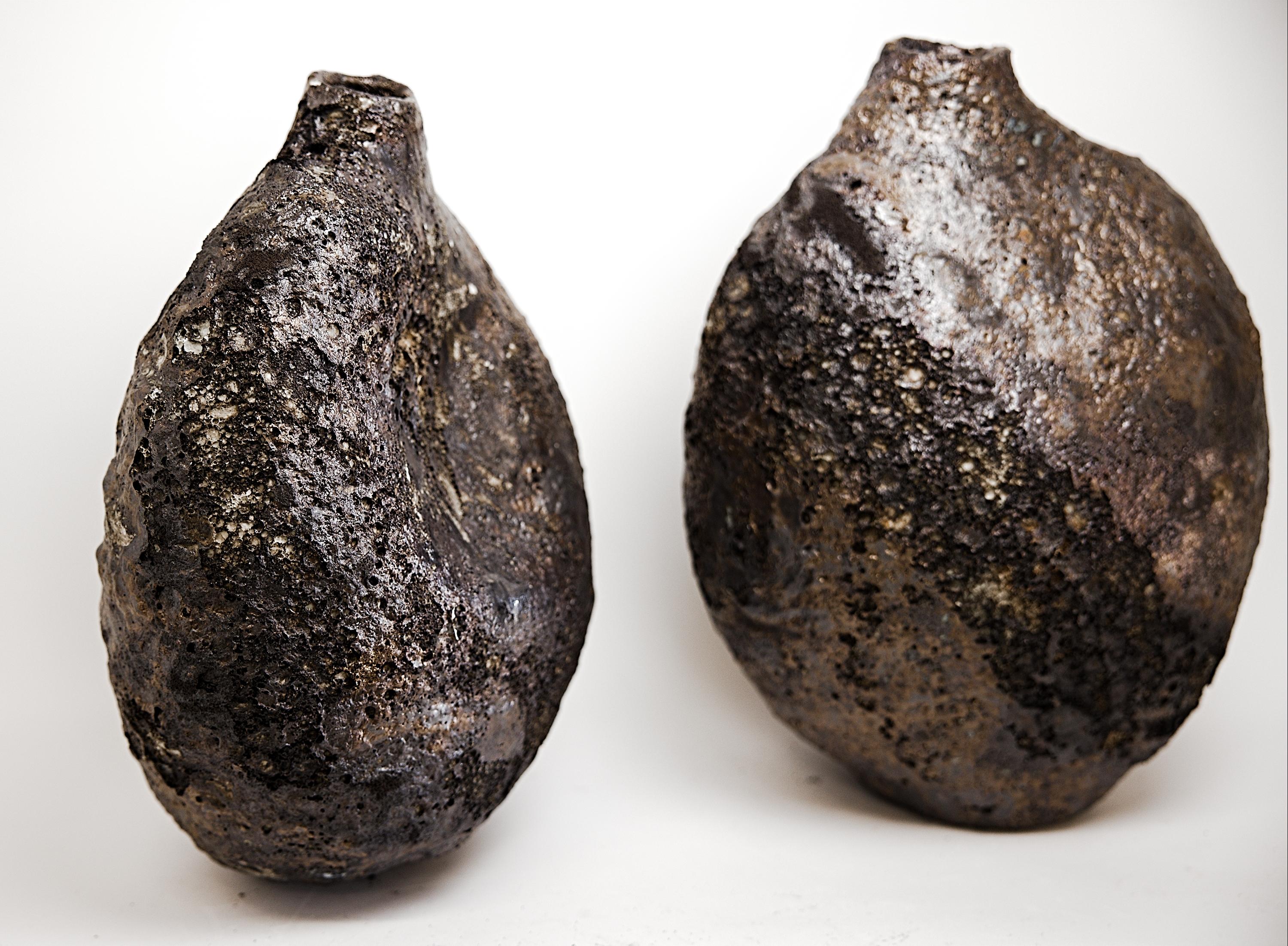 Bronze Pebble- handmade Lava  Bottle Vase In New Condition For Sale In Van Nuys, CA