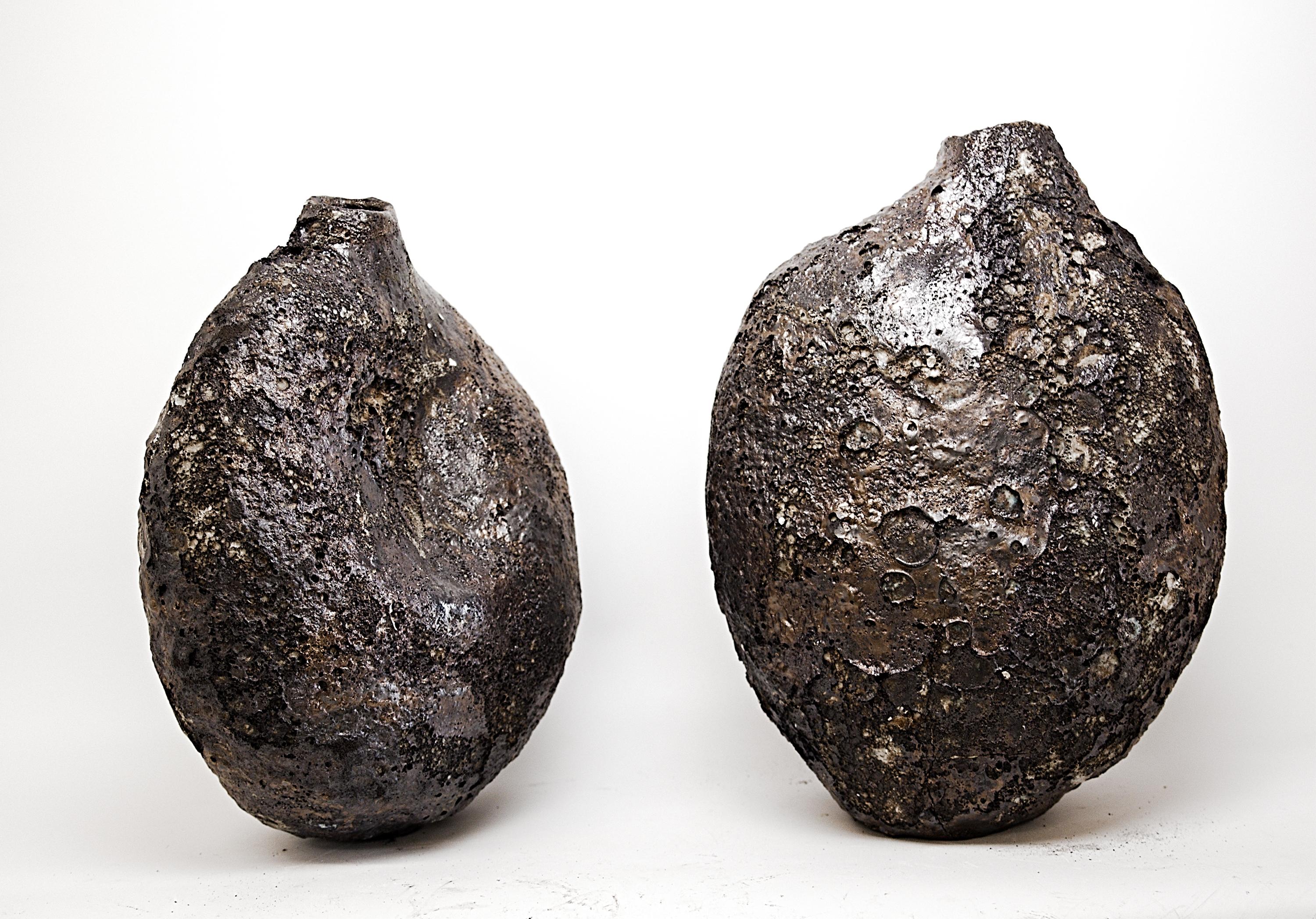 Bronze Pebble- handmade Lava  Bottle Vase For Sale 1