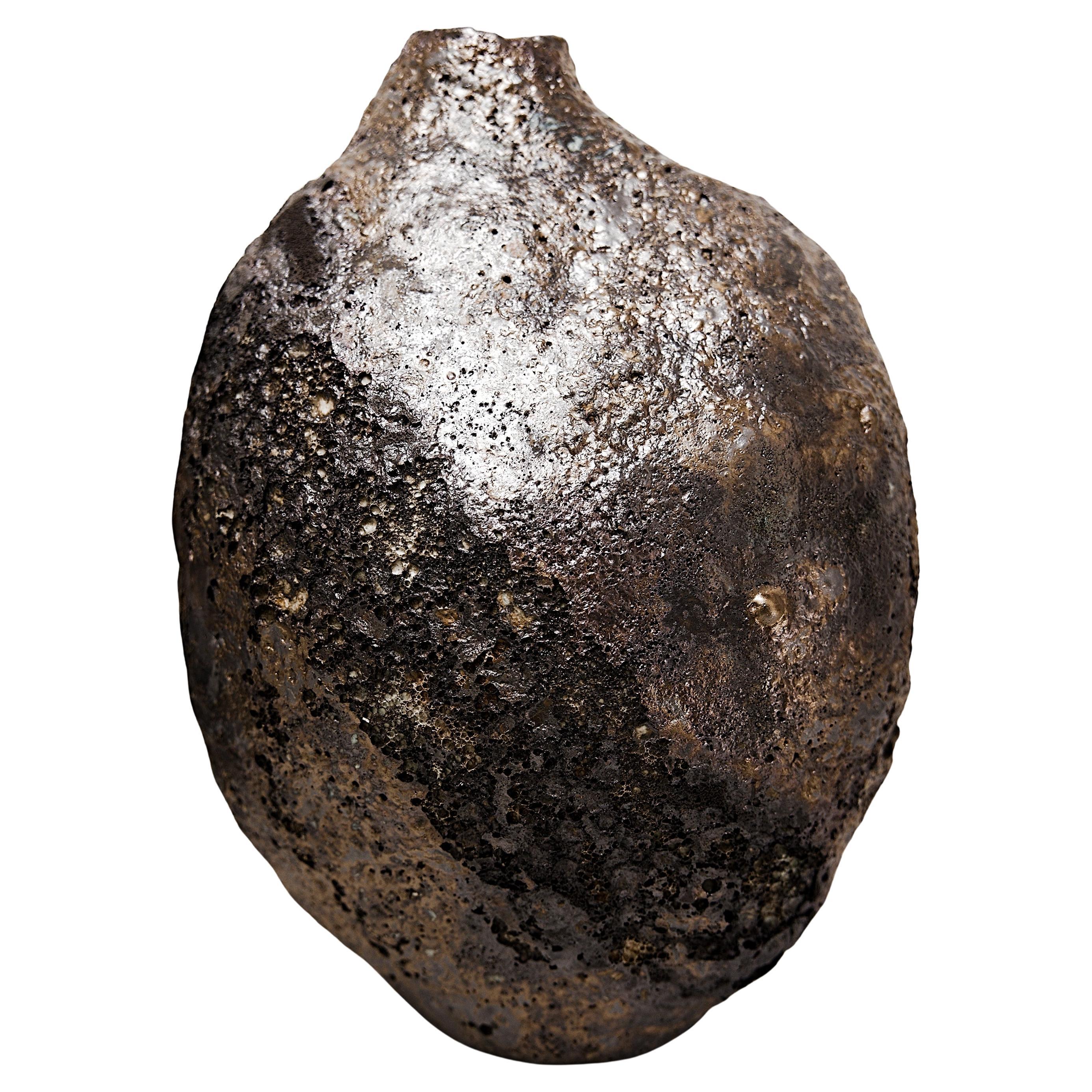 Bronze Pebble- handmade Lava  Bottle Vase For Sale