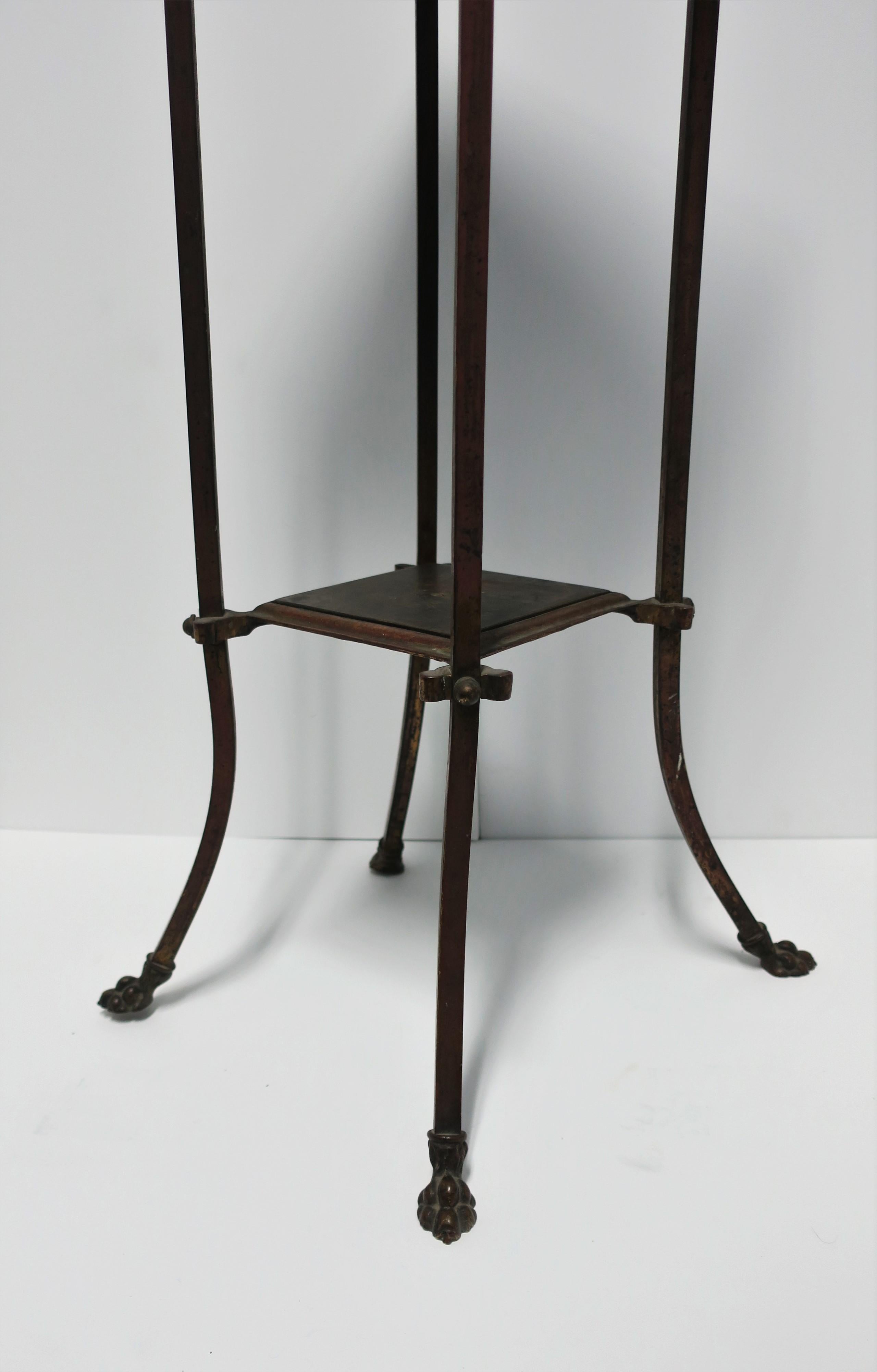 American Bronze Pedestal Table with Shelf and Decorative Paw Feet, circa 19th Century