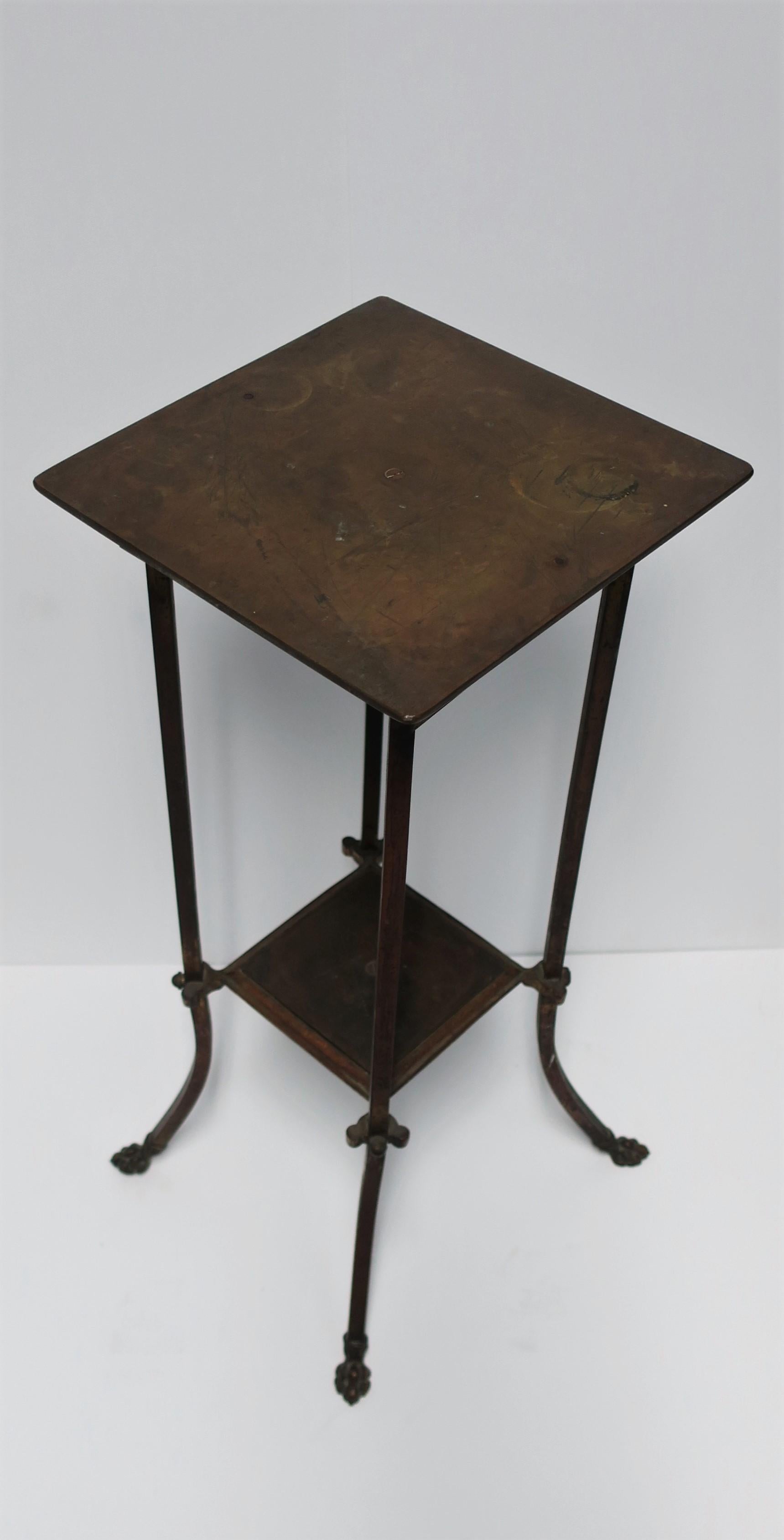Victorian Bronze Pedestal Table with Shelf and Decorative Paw Feet, circa 19th Century