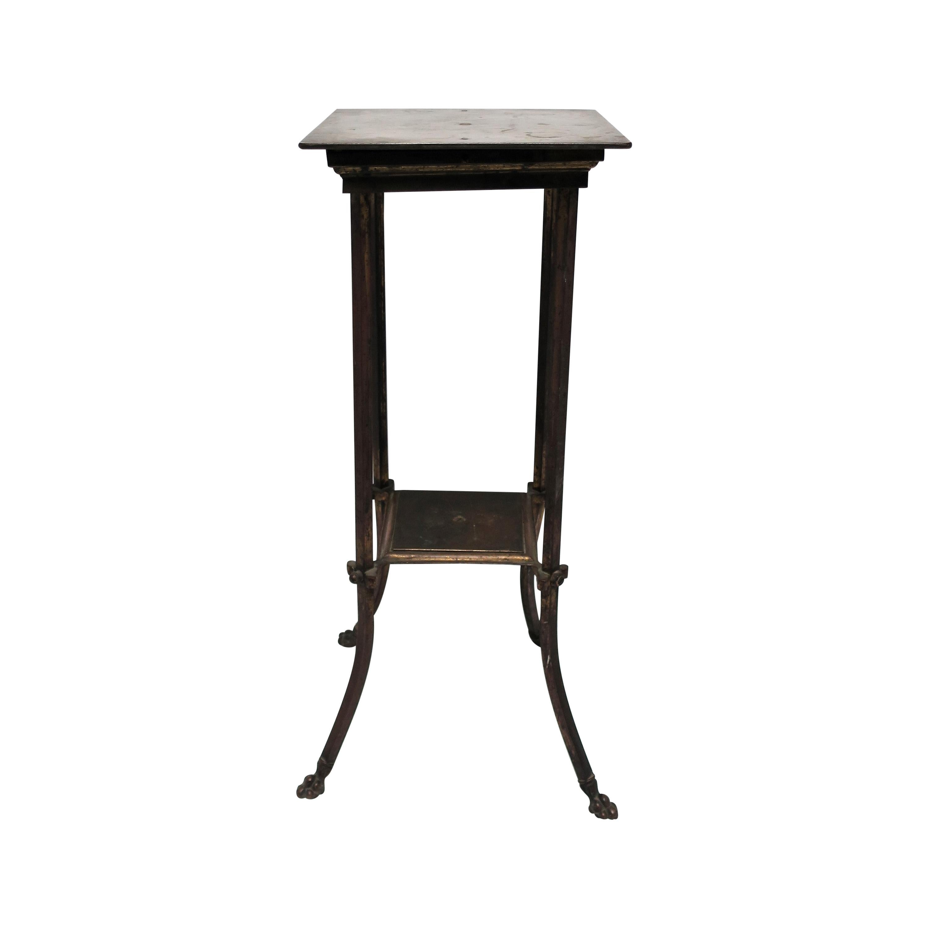 Bronze Pedestal Table with Shelf and Decorative Paw Feet, circa 19th