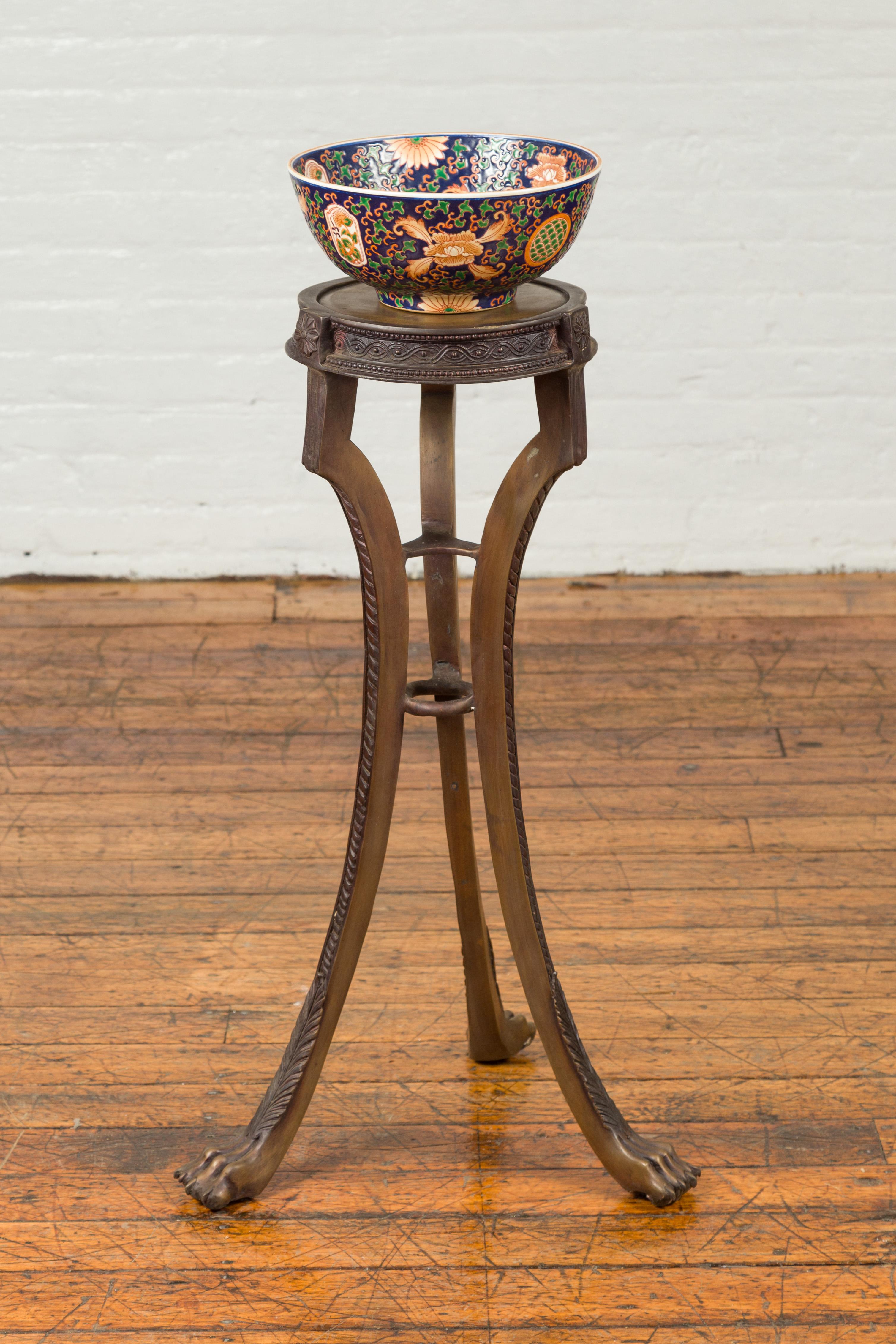 Bronze Pedestal with Paw Feet, Meander Frieze, Rosettes and Beads, 20th Century For Sale 8