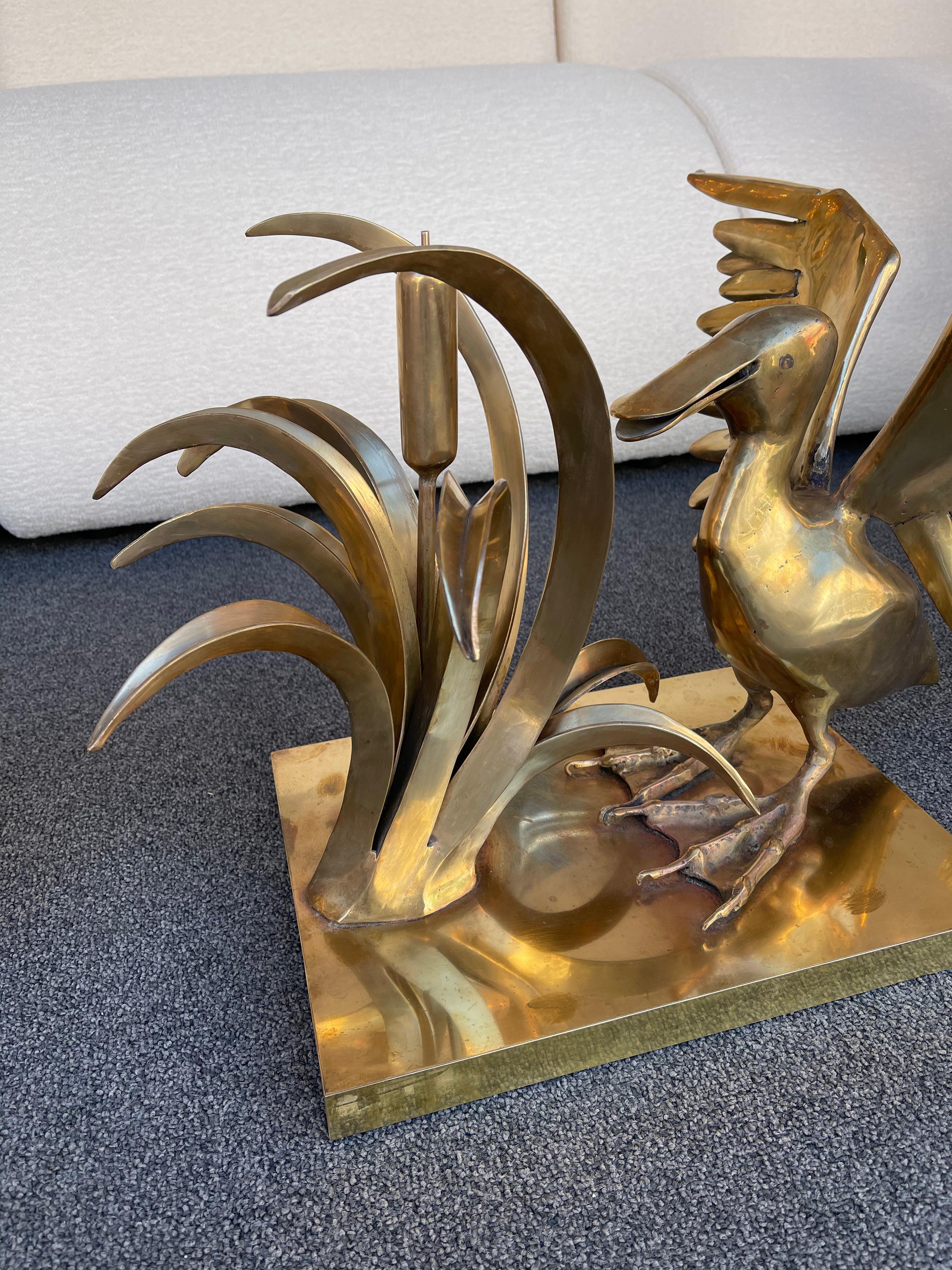 Bronze Pelican and Reed Coffee Table by Christian Techoueyres, France, 1970s For Sale 5