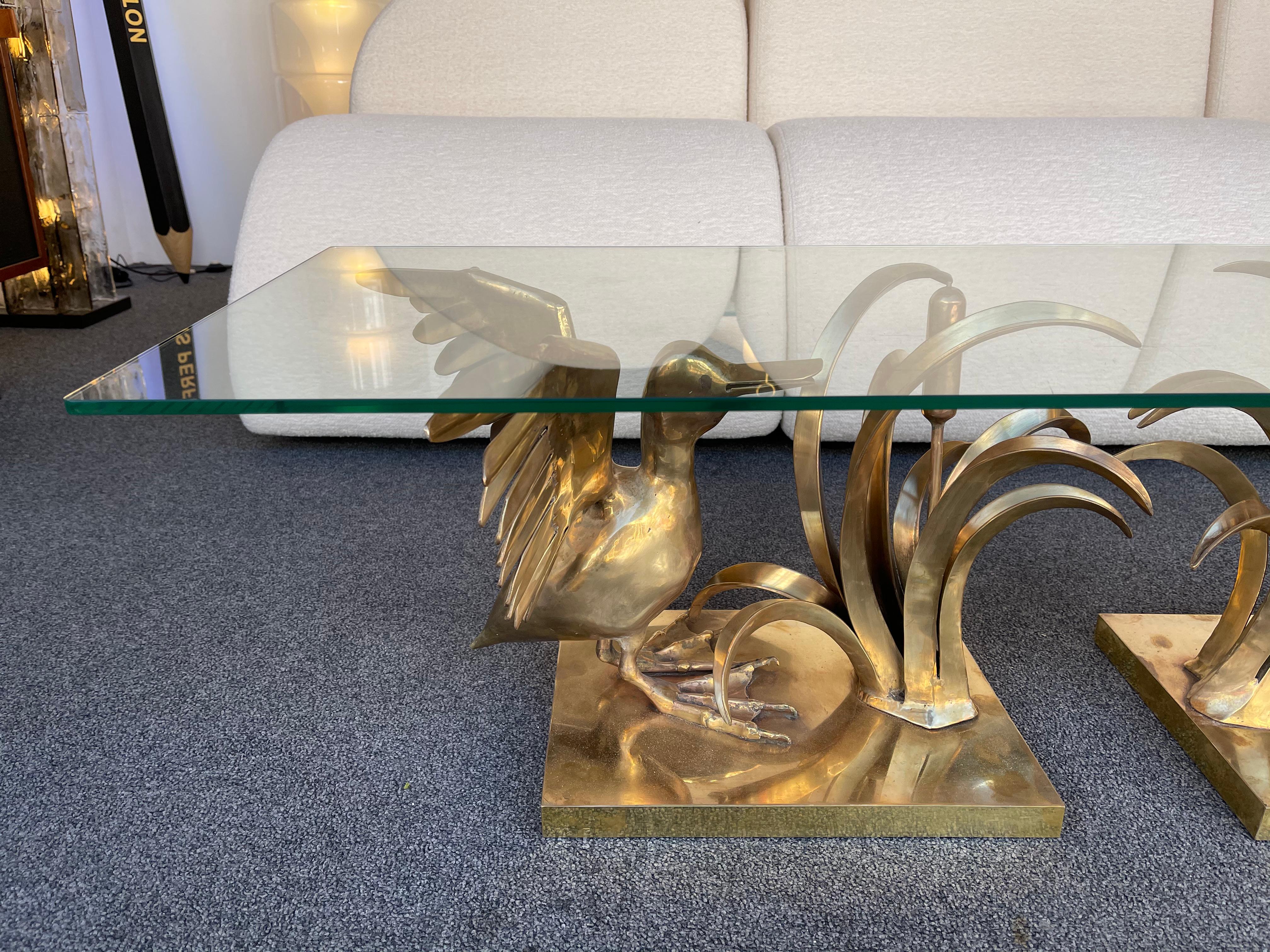 French Bronze Pelican and Reed Coffee Table by Christian Techoueyres, France, 1970s For Sale