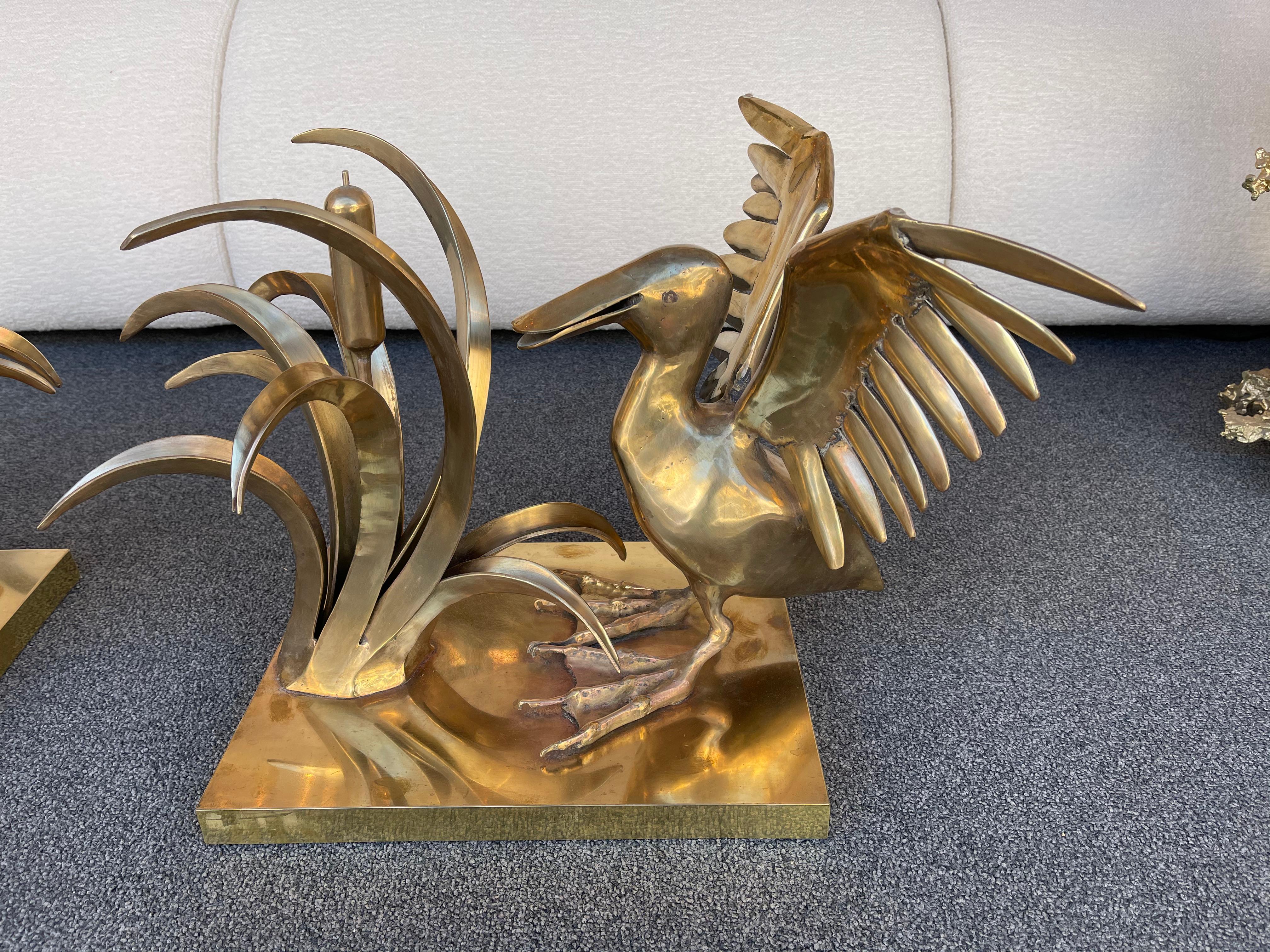 Late 20th Century Bronze Pelican and Reed Coffee Table by Christian Techoueyres, France, 1970s For Sale