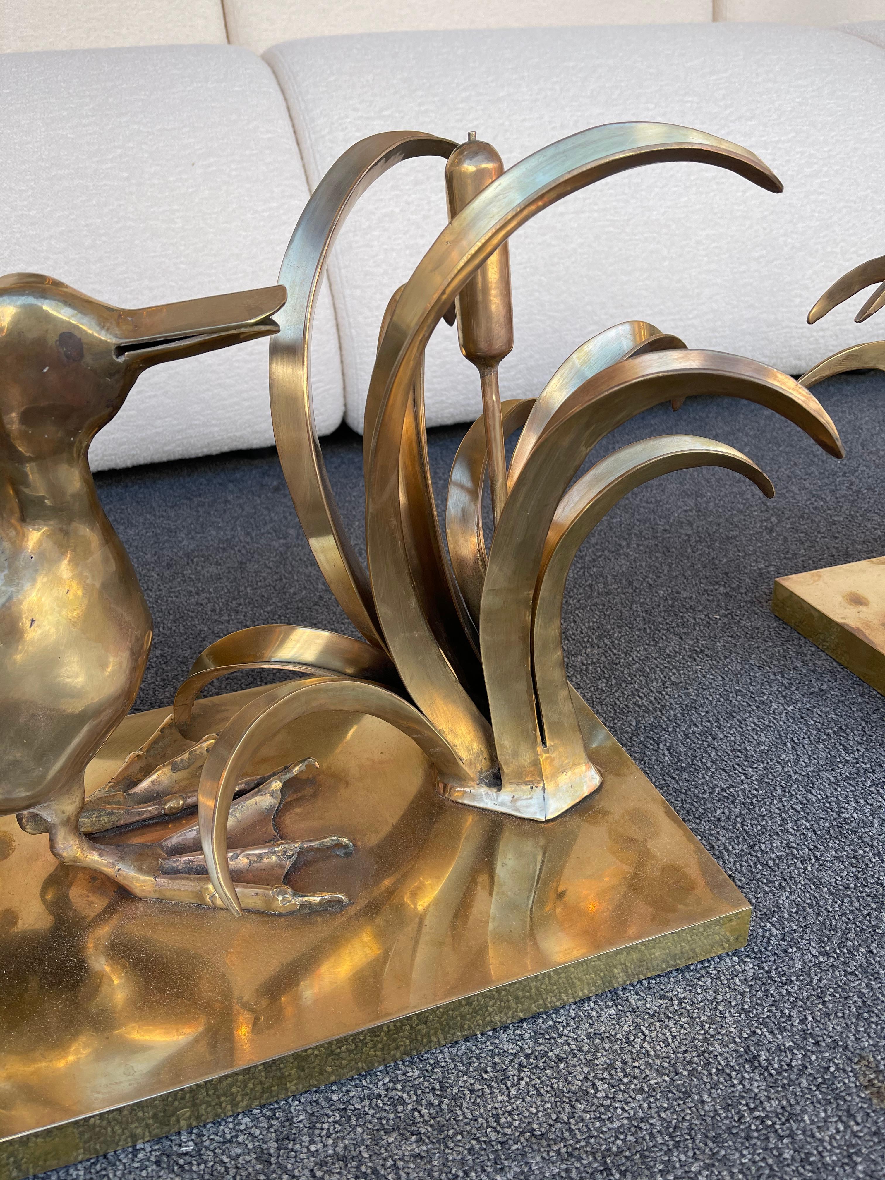 Bronze Pelican and Reed Coffee Table by Christian Techoueyres, France, 1970s For Sale 1