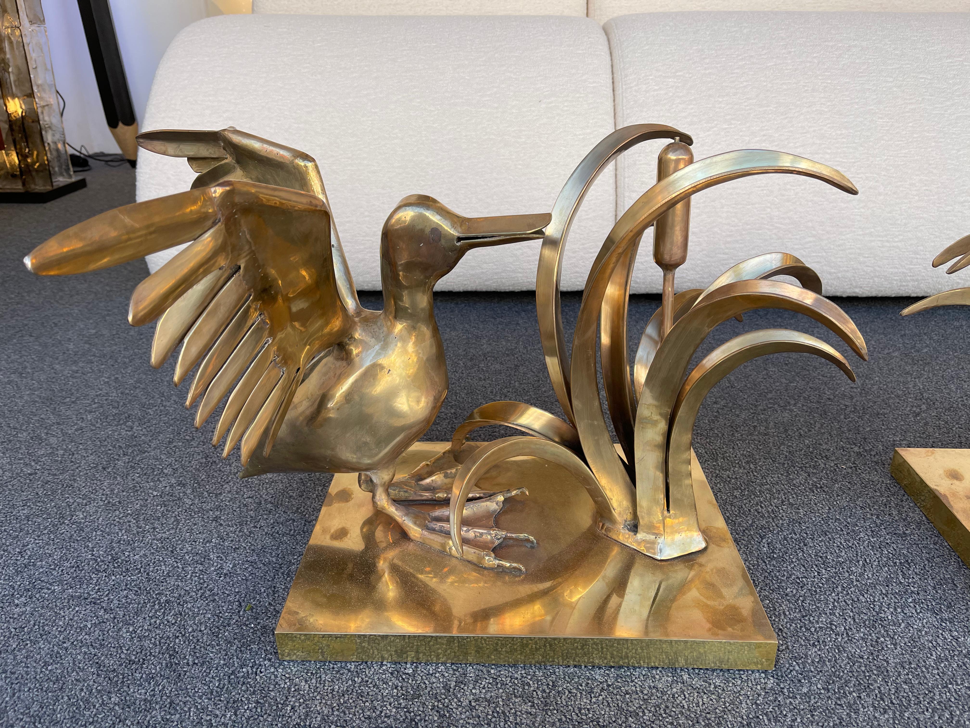 Table basse pélican et roseau en bronze de Christian Techoueyres, France, 1970 en vente 2