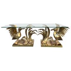 Vintage Bronze Pelican and Reed Coffee Table by Christian Techoueyres, France, 1970s