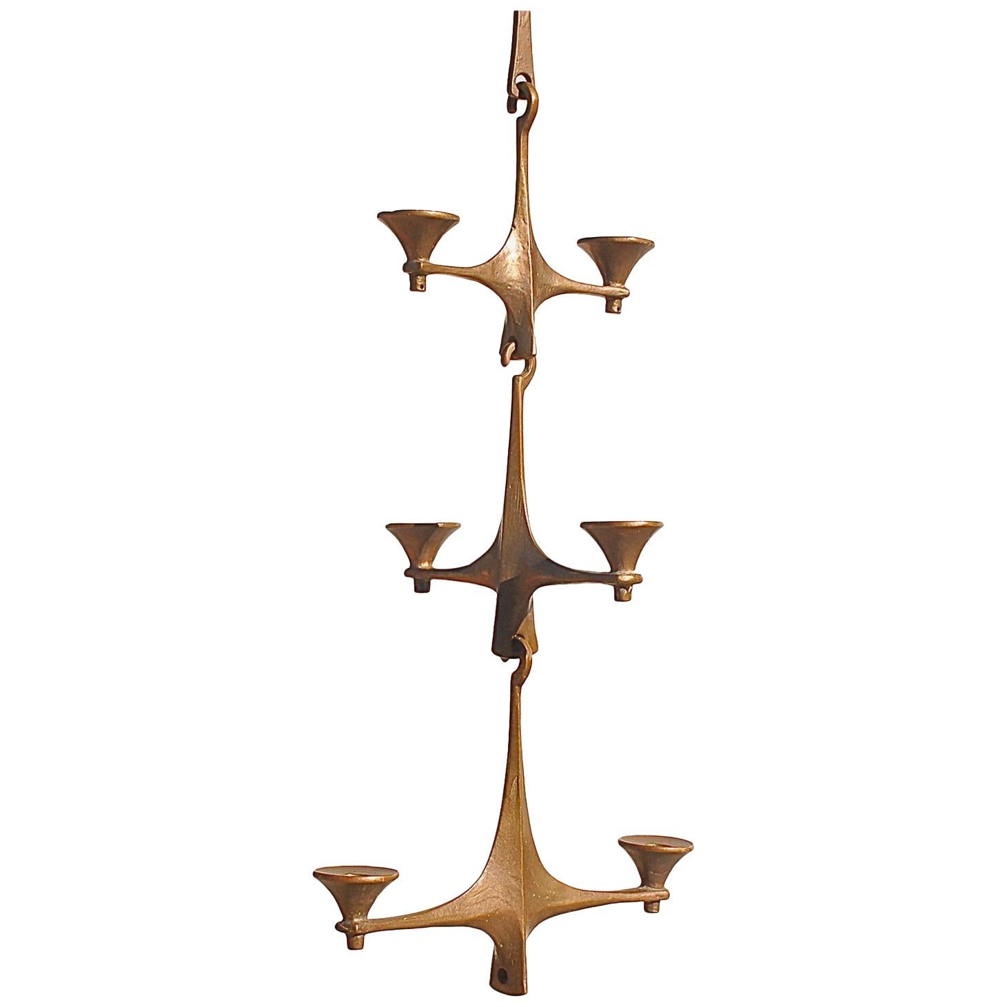 Bronze Pendant Candle Holder by Harjes, Mid-20th Century, Germany For Sale