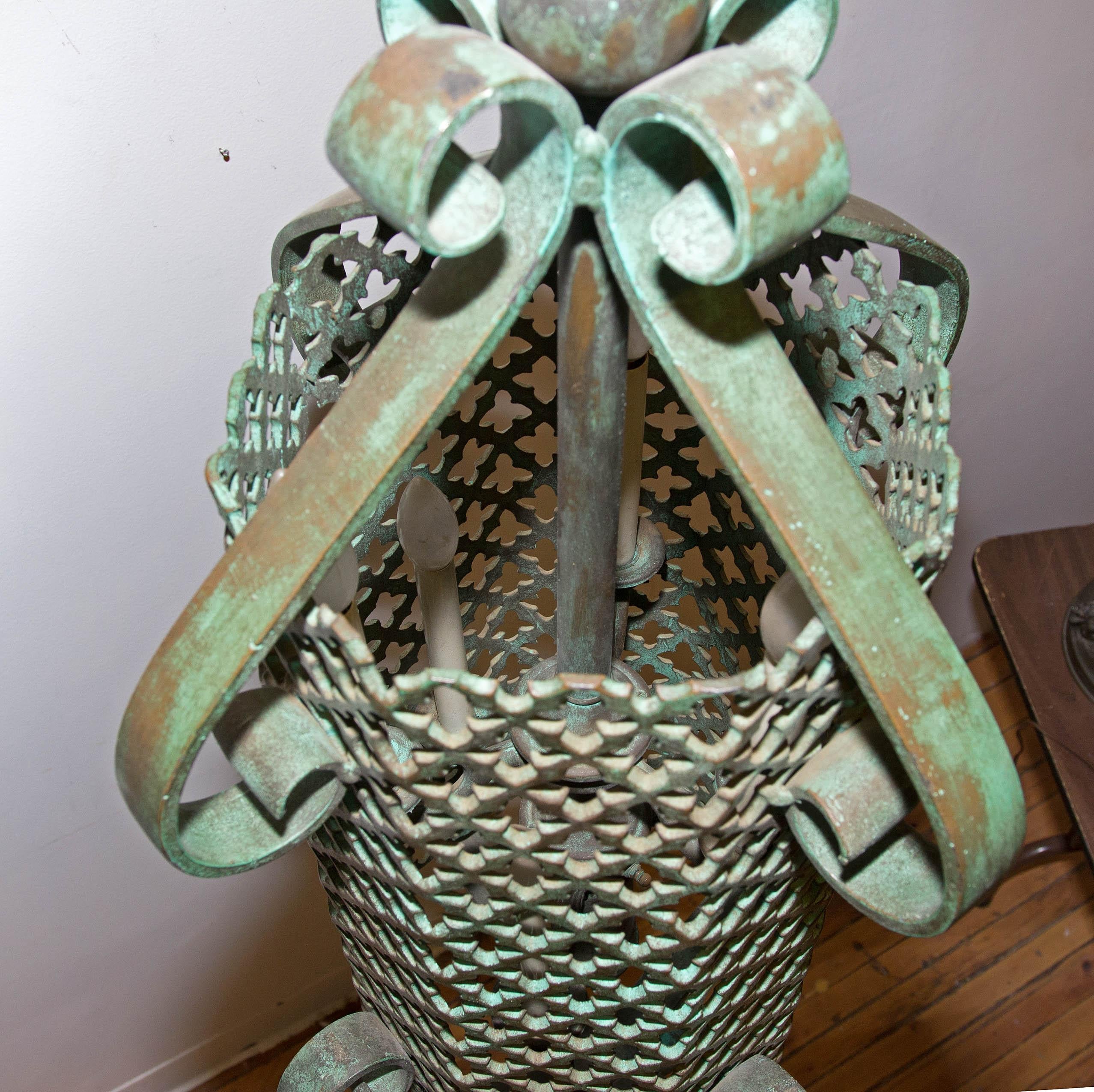 20th Century Bronze Pendant Chandelier Light For Sale