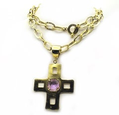 Bronze Pendant in the shape of a cross and zircon set in the Gothic style frame