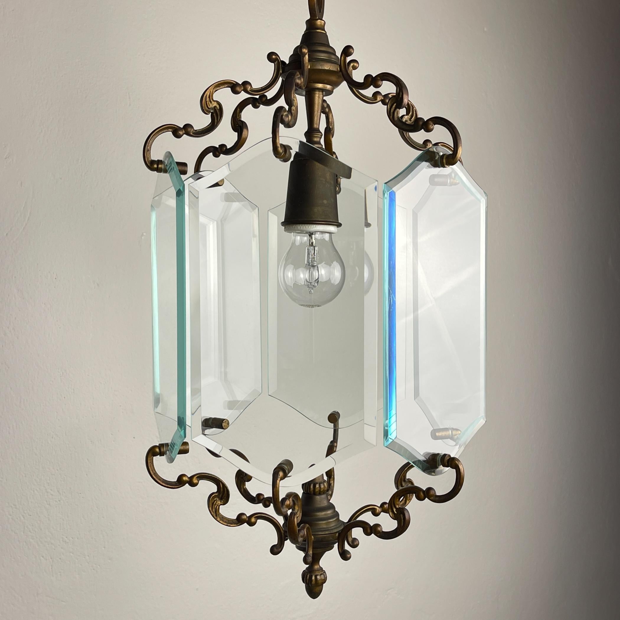 Lampada a sospensione in bronzo, nello stile di Pietro Chiesa Per Fontana Arte, Italia, anni '50 in vendita 6