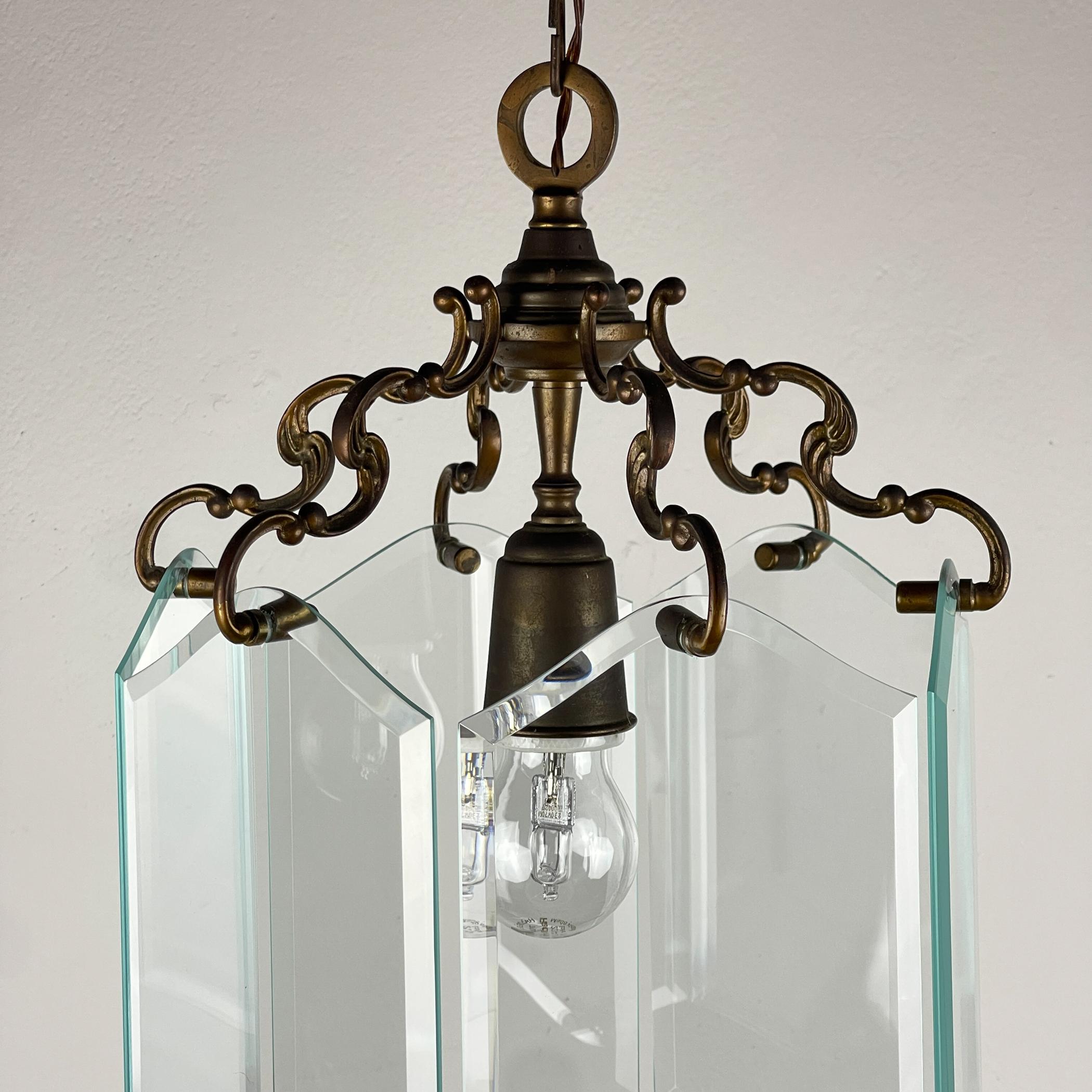 Lampada a sospensione in bronzo, nello stile di Pietro Chiesa Per Fontana Arte, Italia, anni '50 in vendita 7