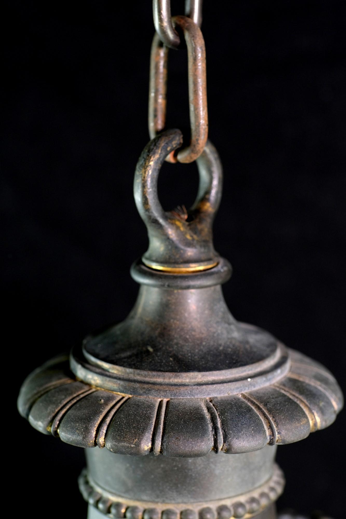 20th Century Bronze Pendant Light with Frosted Glass Globe Qty Available For Sale