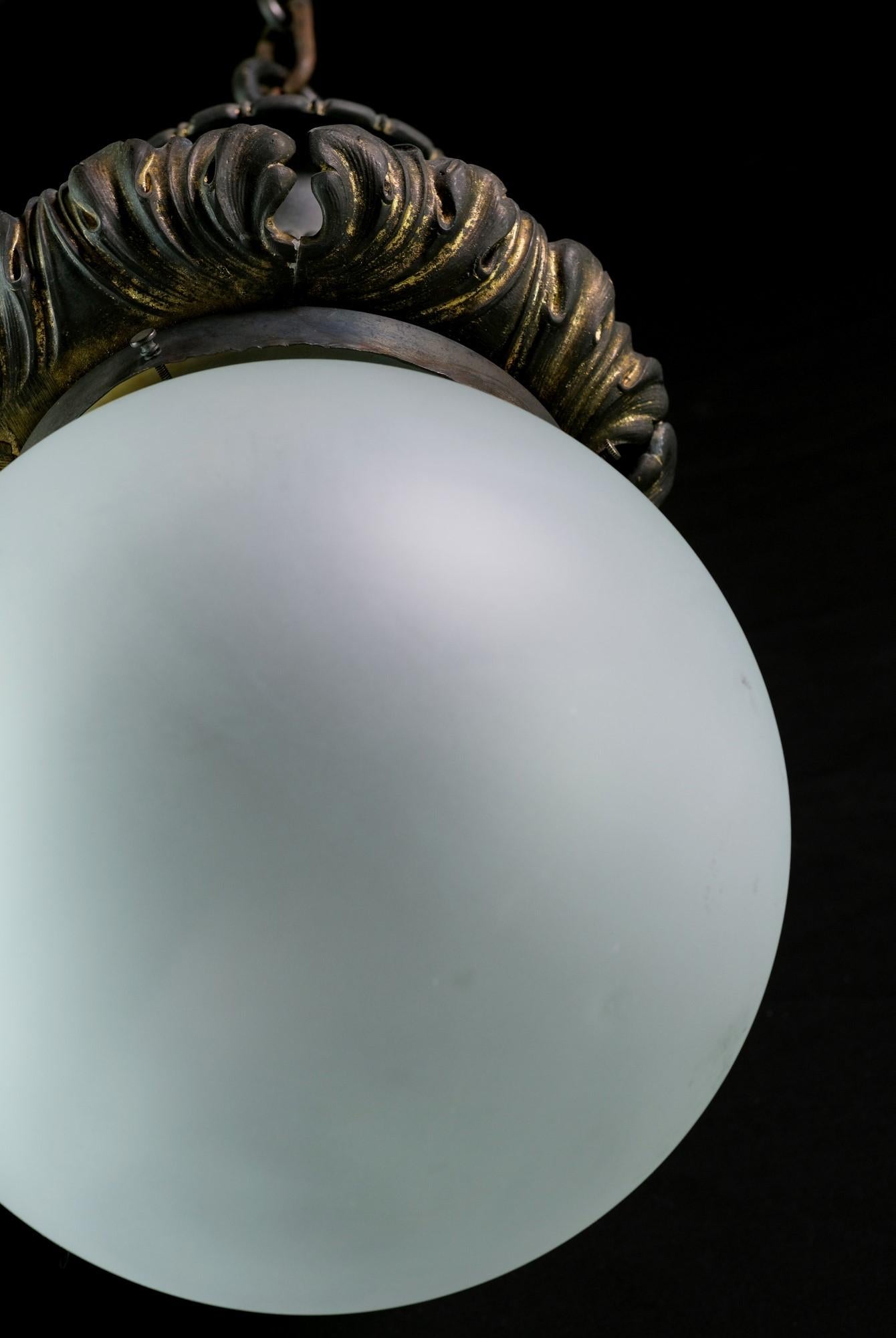 Bronze Pendant Light with Frosted Glass Globe Qty Available For Sale 1
