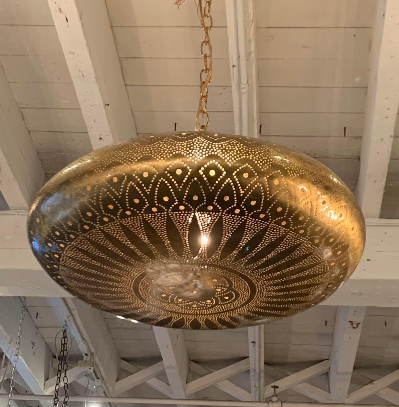 Bronze Perforated Chandelier, Morocco, Contemporary In New Condition For Sale In New York, NY